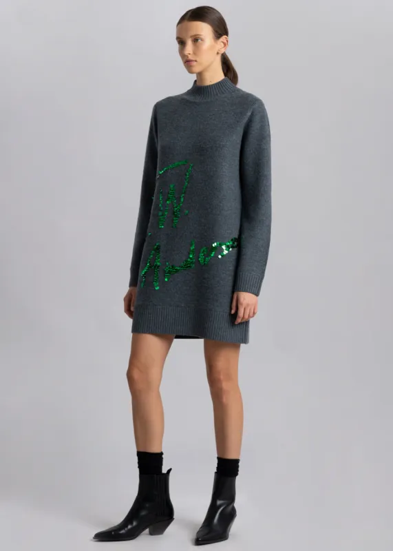 JW Anderson Long Sleeve Sequins Logo Mini Dress - Grey sold by Frankie Shop