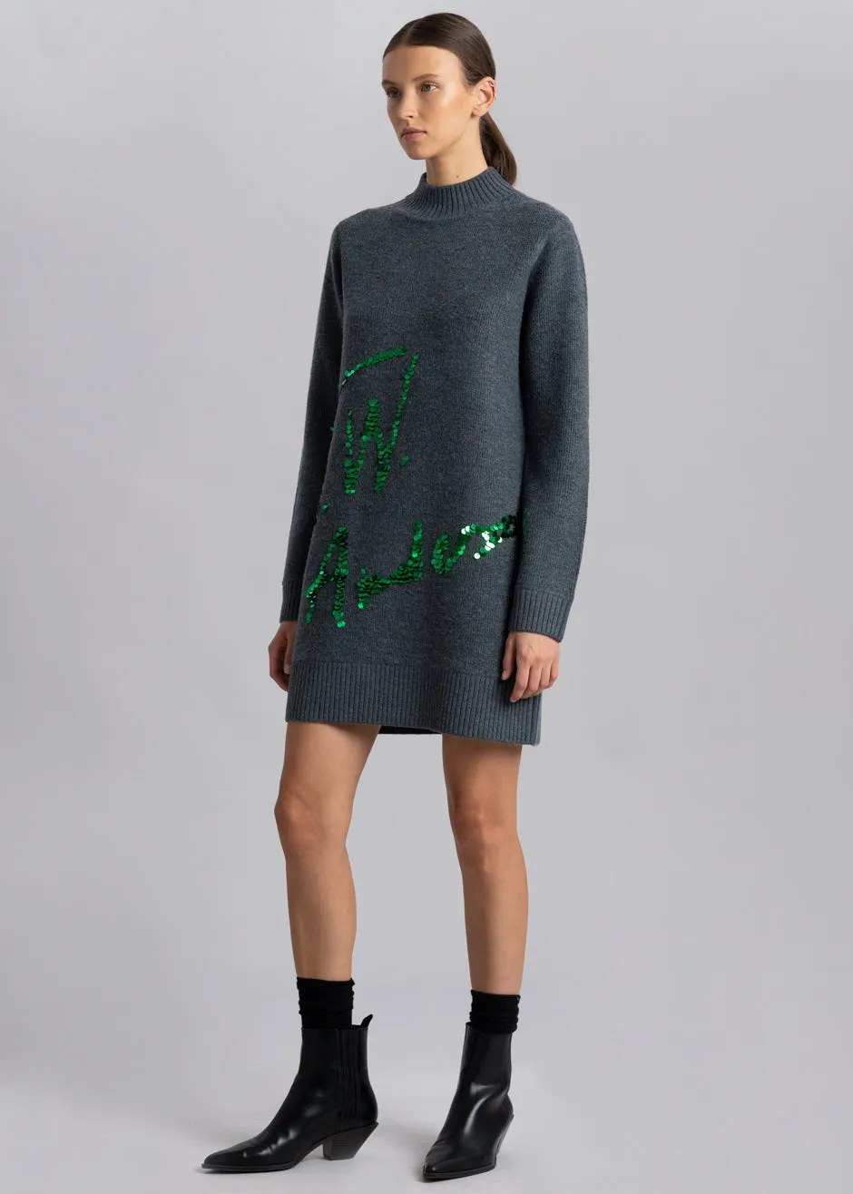 JW Anderson Long Sleeve Sequins Logo Mini Dress - Grey sold by Frankie Shop