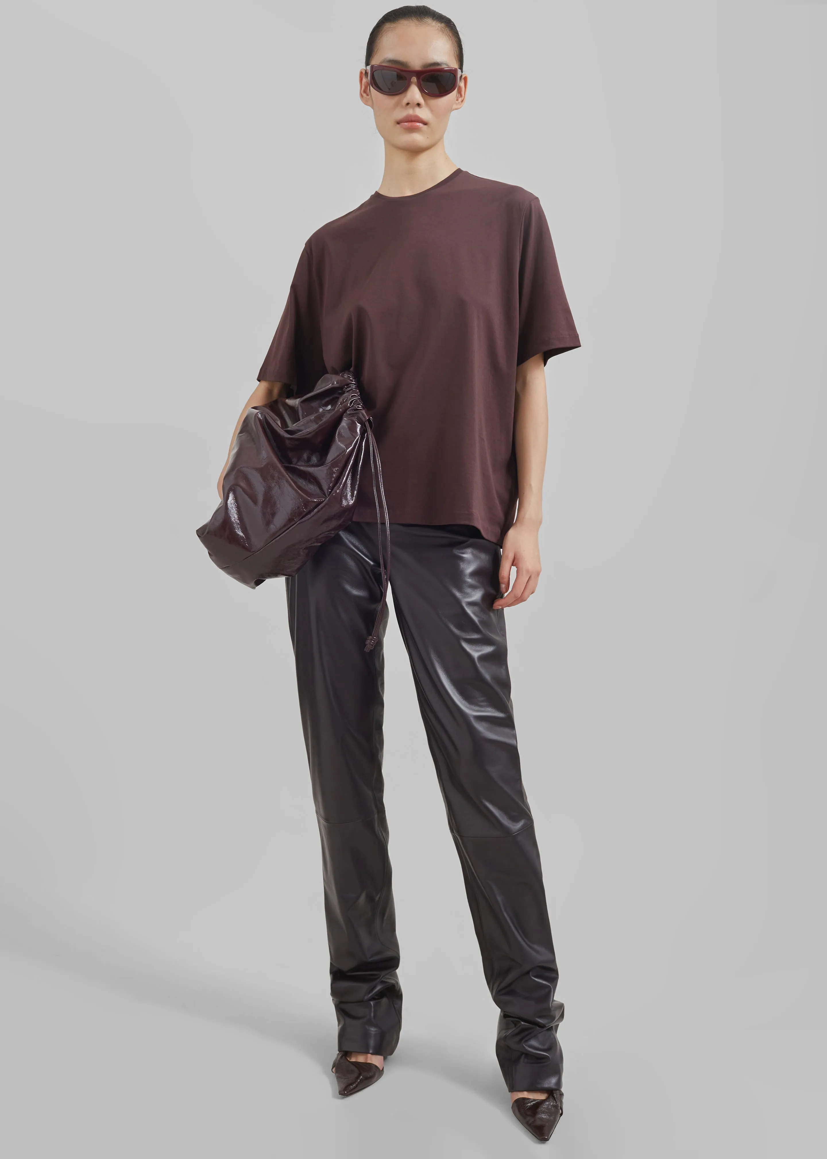 Ziggy Long Leather Pants - Dark Plum sold by Frankie Shop