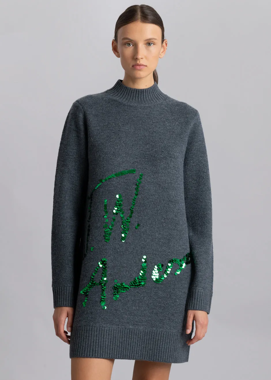 JW Anderson Long Sleeve Sequins Logo Mini Dress - Grey sold by Frankie Shop product image thumbnail 5