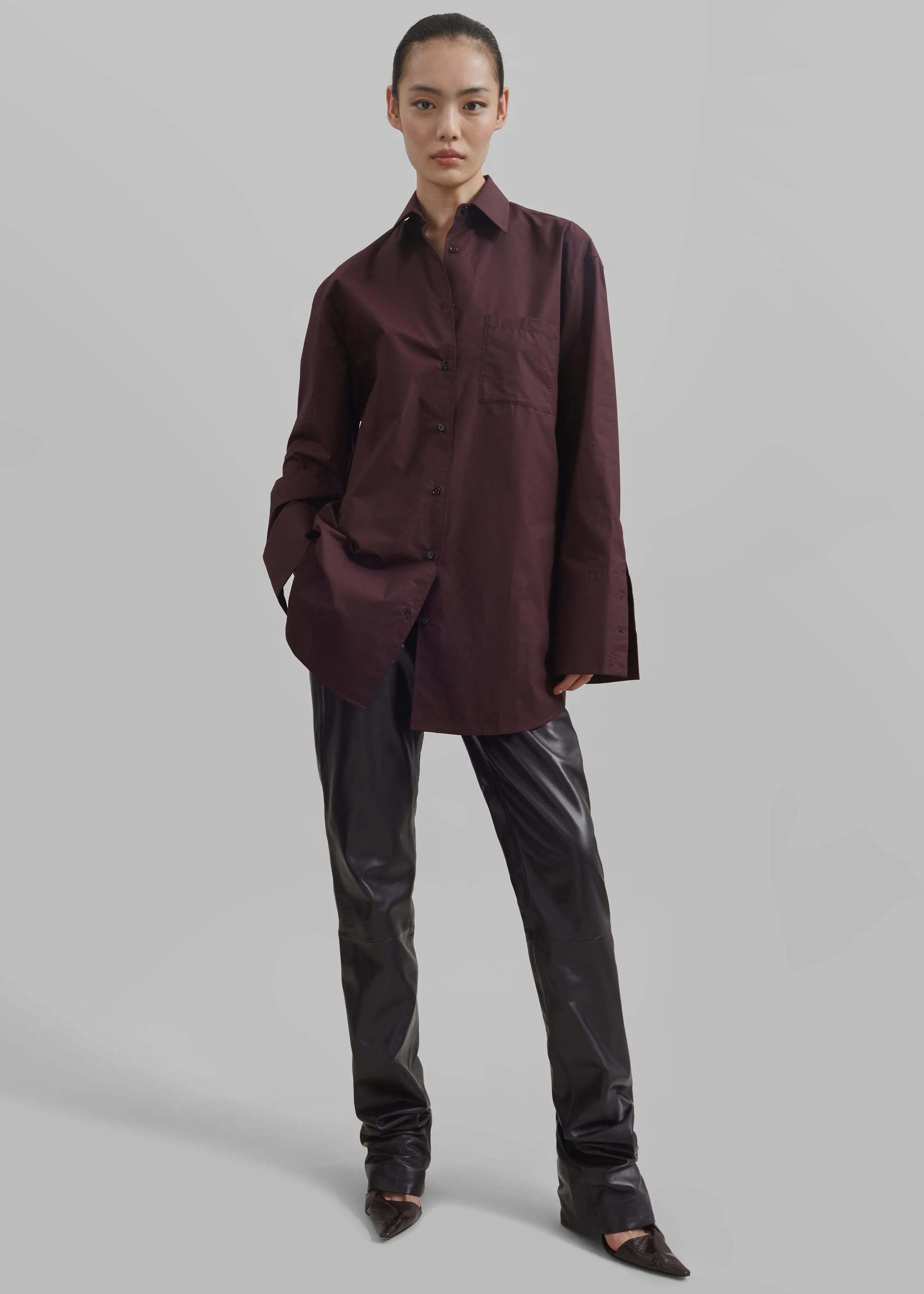 Ziggy Long Leather Pants - Dark Plum sold by Frankie Shop product image thumbnail 3