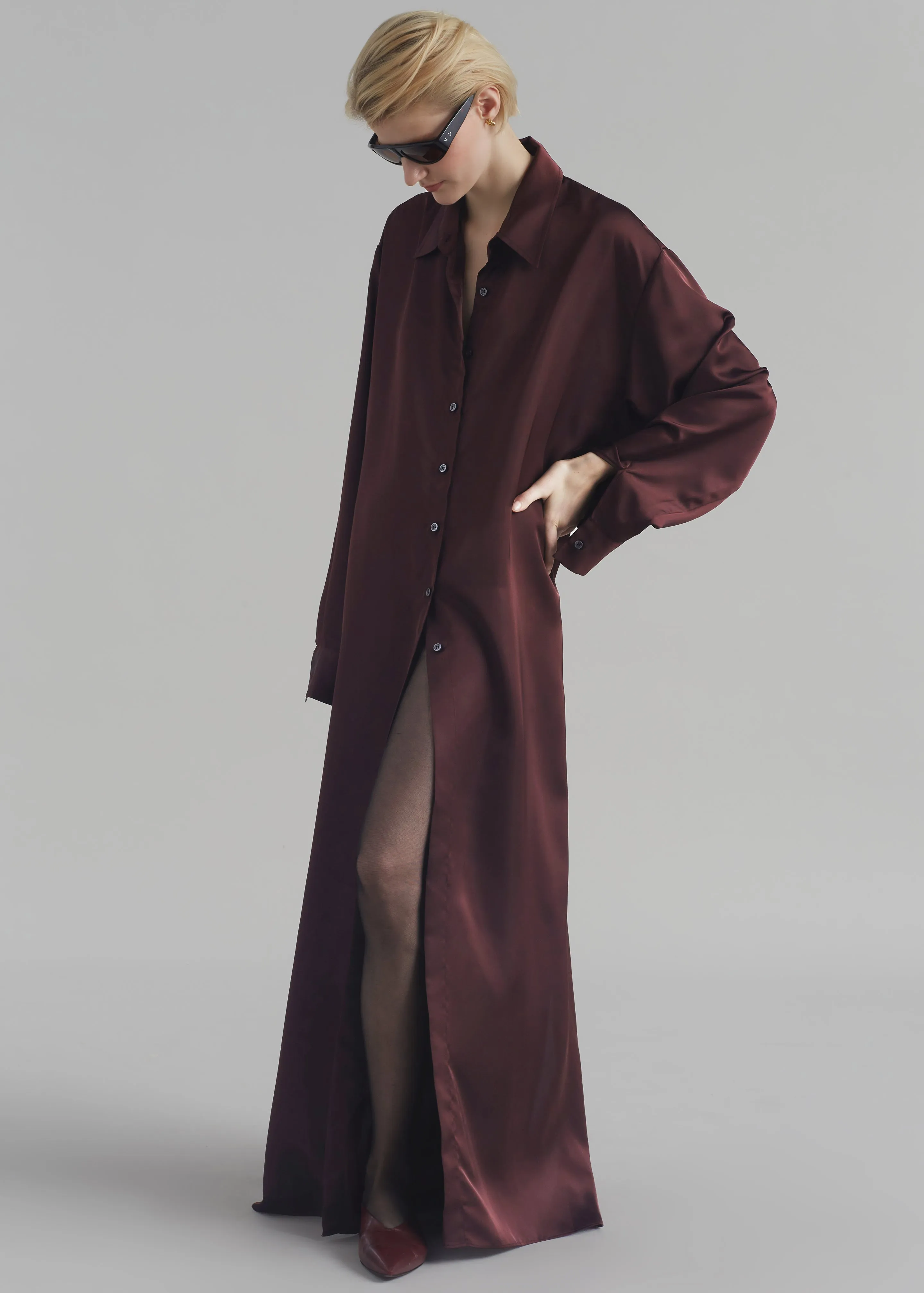 Avery Satin Shirt Dress - Burgundy sold by Frankie Shop
