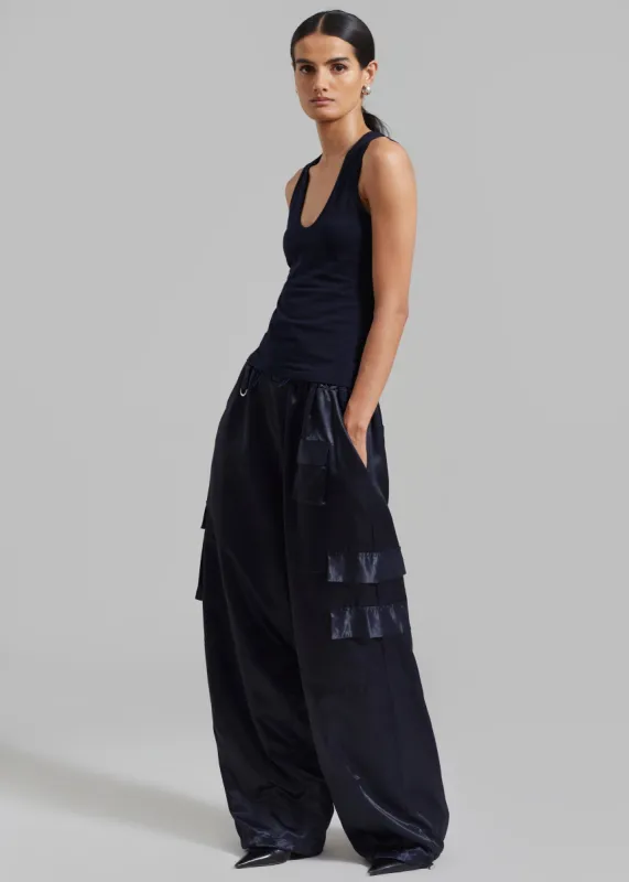 Delaney Satin Cargo Pants - Navy sold by Frankie Shop