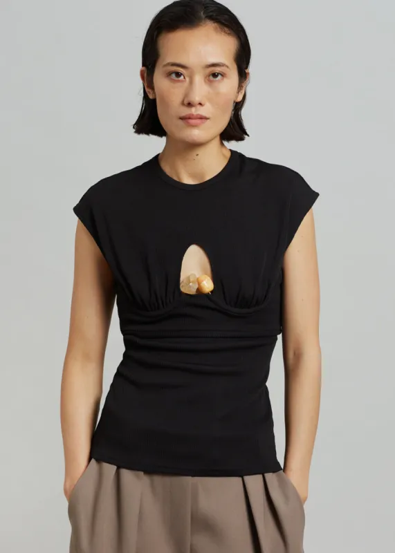 Christopher Esber Underbust Quartz Ribbed Tank - Black/Yellow Stones sold by Frankie Shop