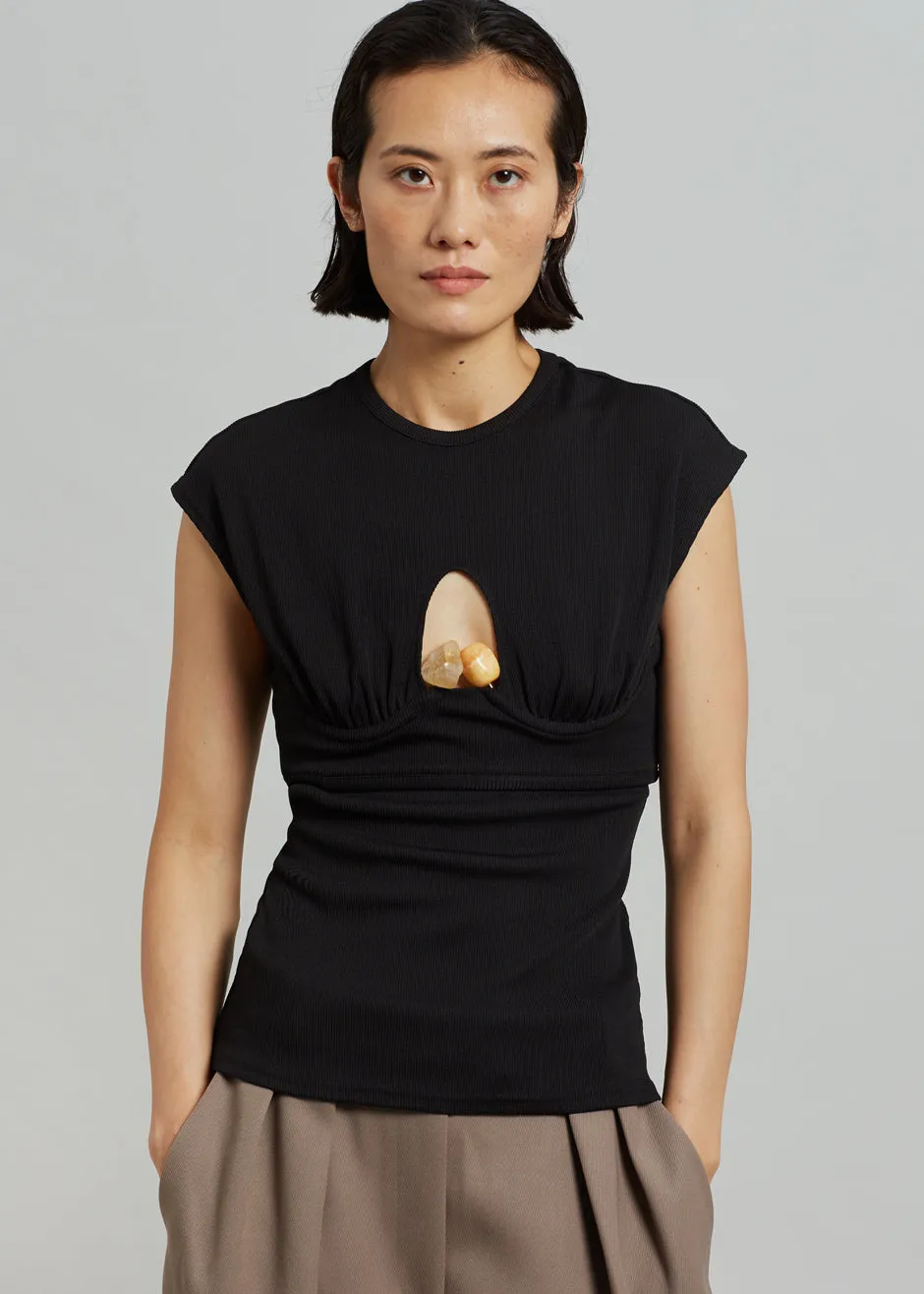 Christopher Esber Underbust Quartz Ribbed Tank - Black/Yellow Stones sold by Frankie Shop