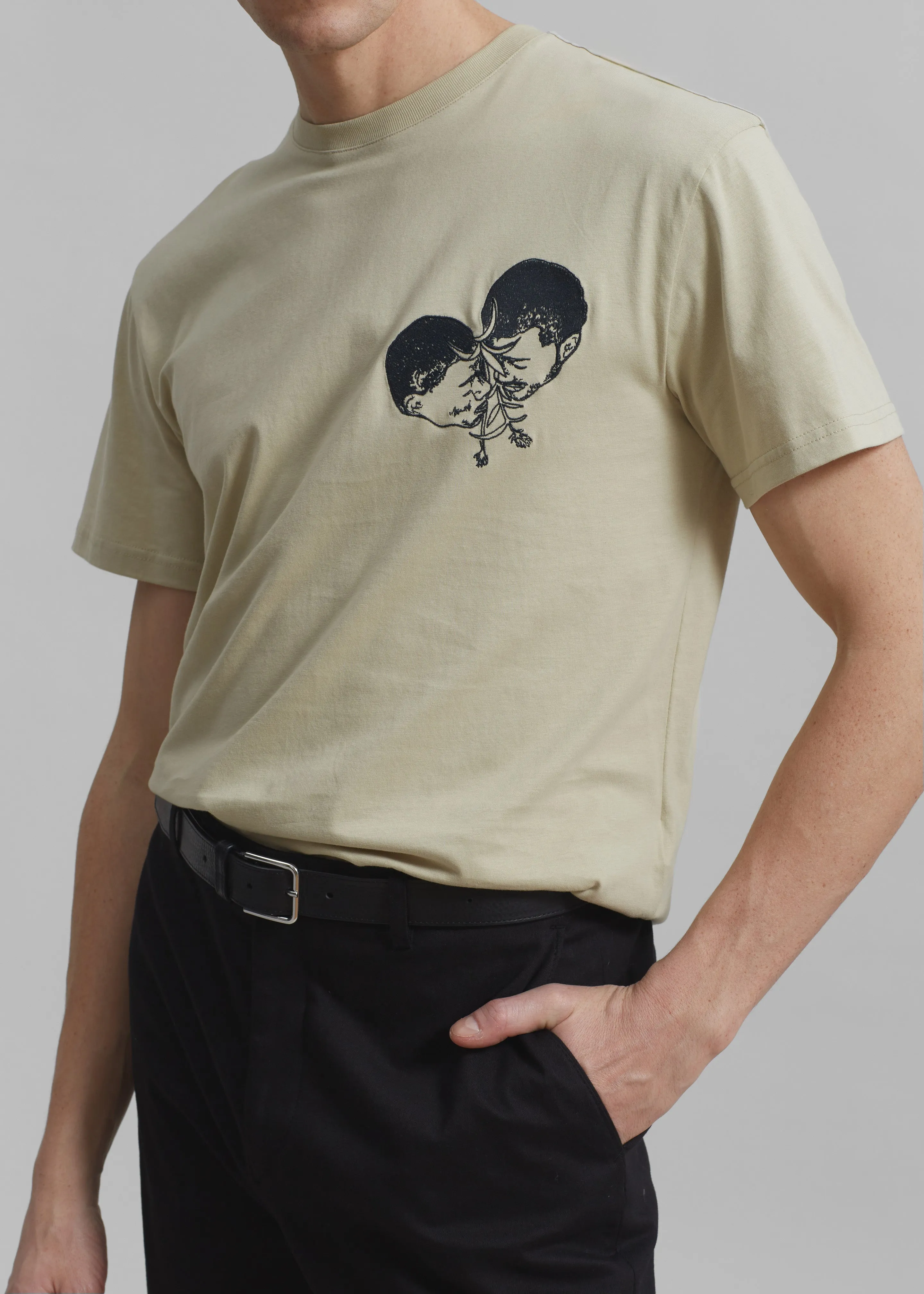 JW Anderson Polo Couple Embroidery T-Shirt - Beige sold by Frankie Shop product image thumbnail 3