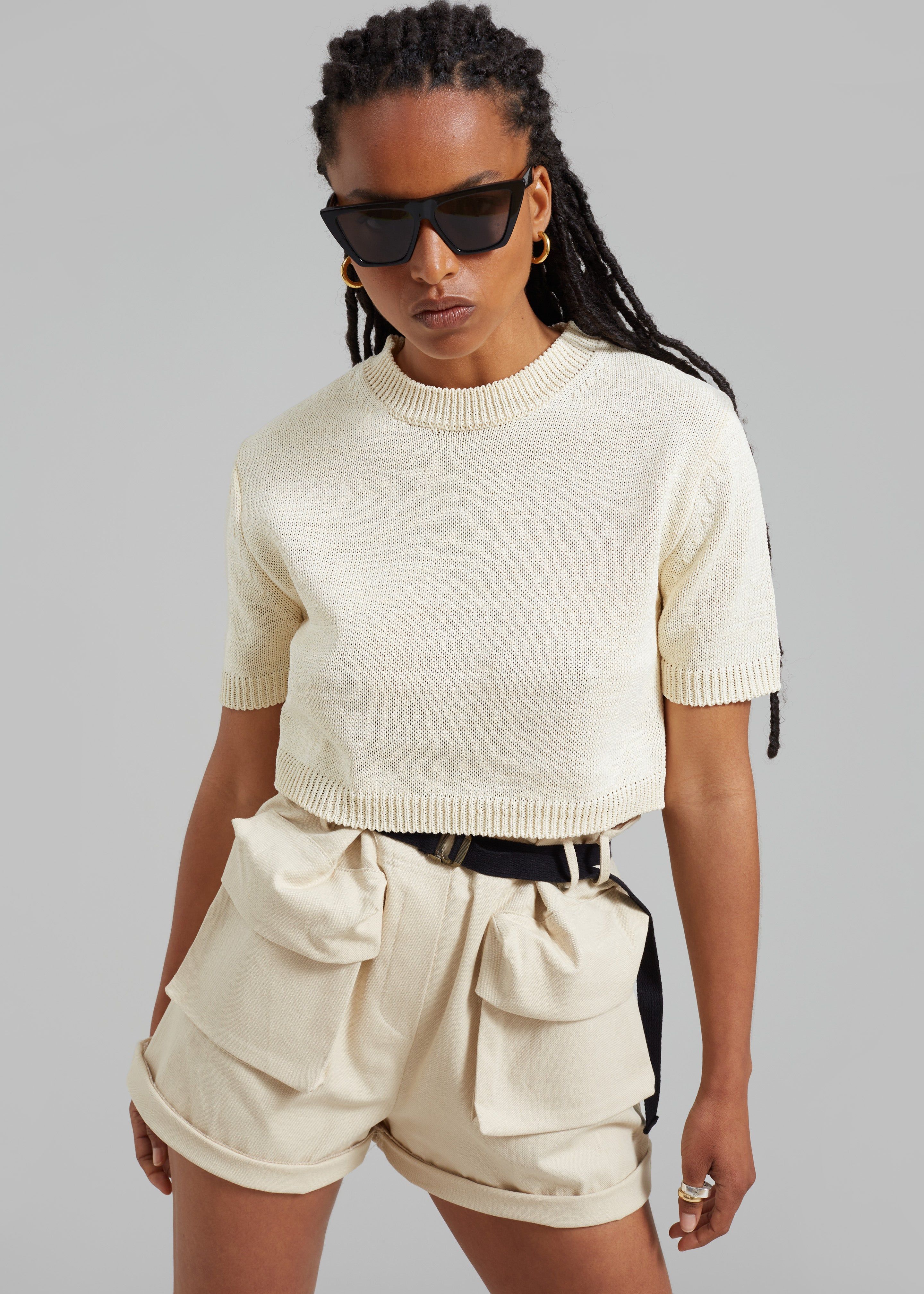 Holly Cropped Knit Top - Cream sold by Frankie Shop