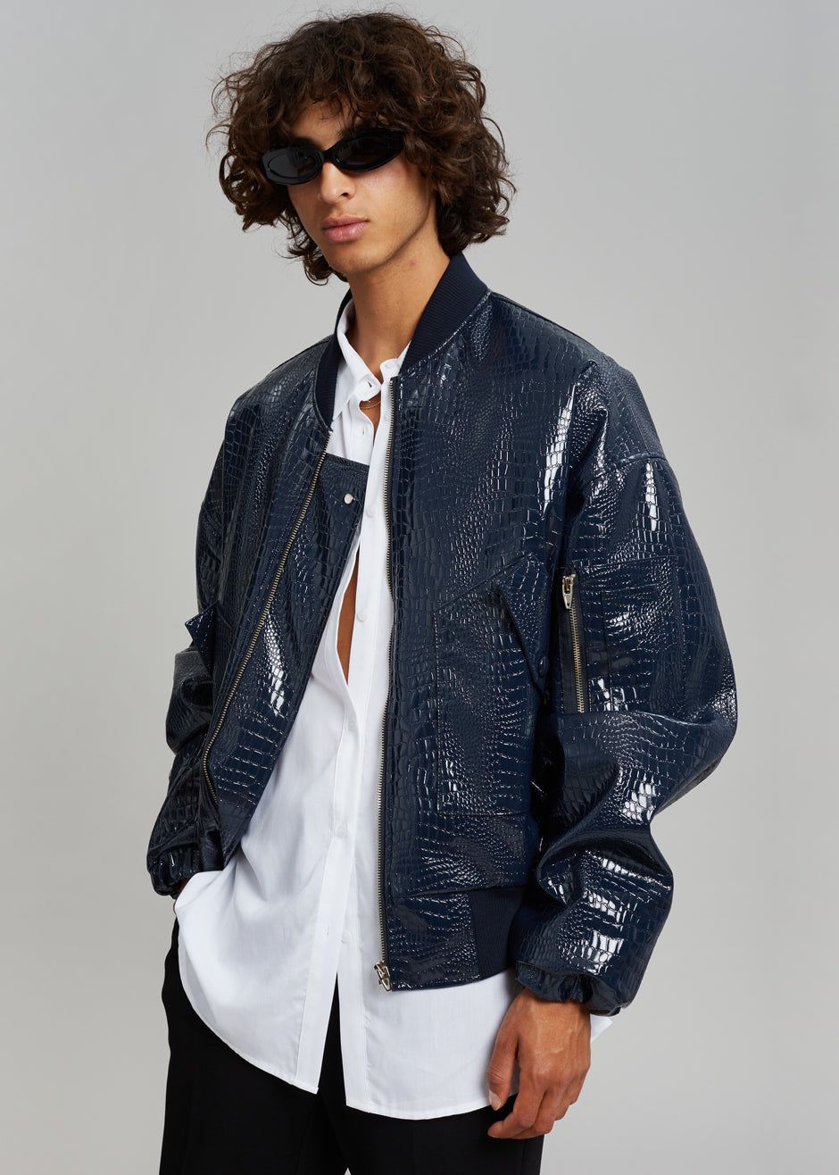 Hane Croc-Effect Bomber - Navy sold by Frankie Shop product image thumbnail 3