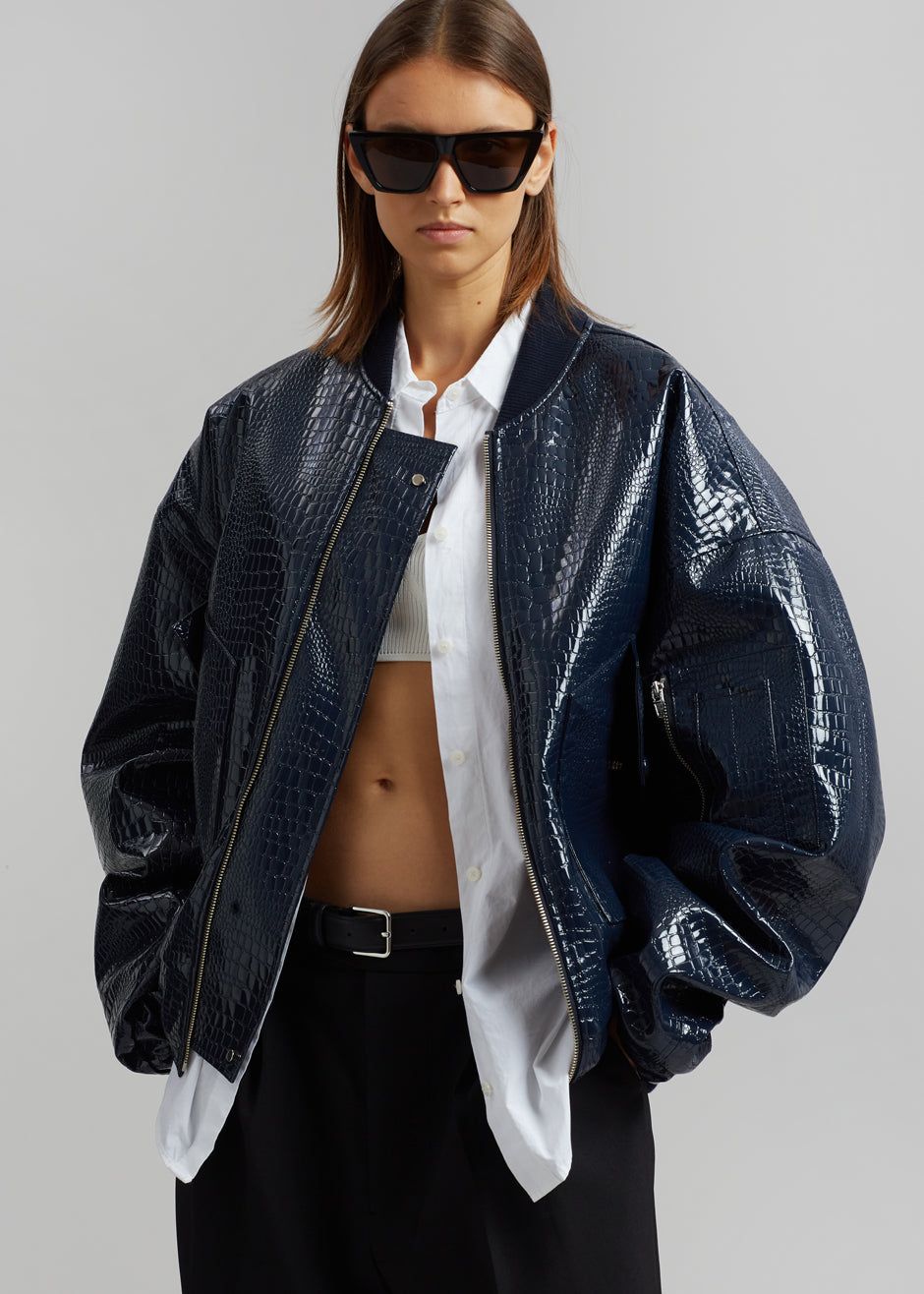 Hane Croc-Effect Bomber - Navy sold by Frankie Shop product image thumbnail 2