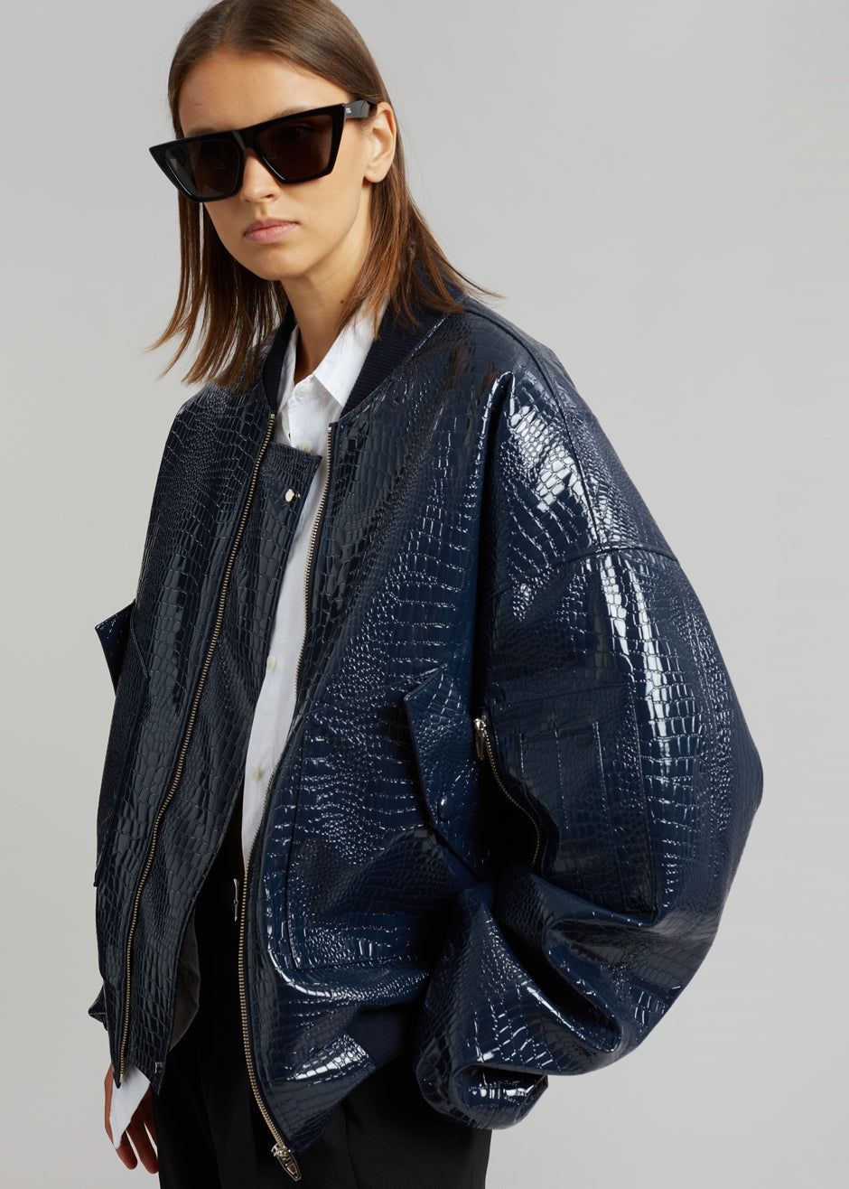 Hane Croc-Effect Bomber - Navy sold by Frankie Shop