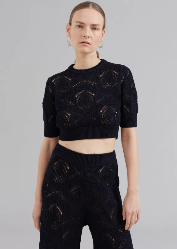 Loulou Studio Jaro Crochet Cropped Top - Black made by Frankie Shop