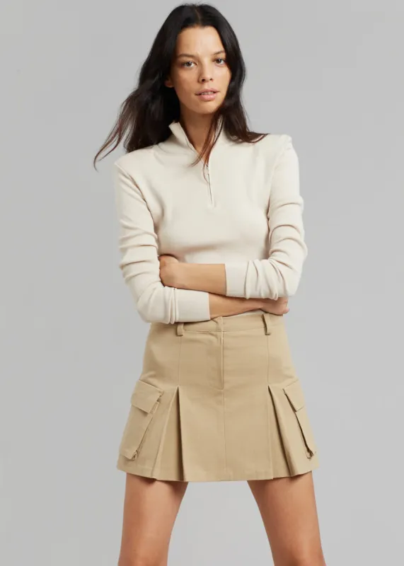 Audrey Cargo Pleated Miniskirt - Tan made by Frankie Shop