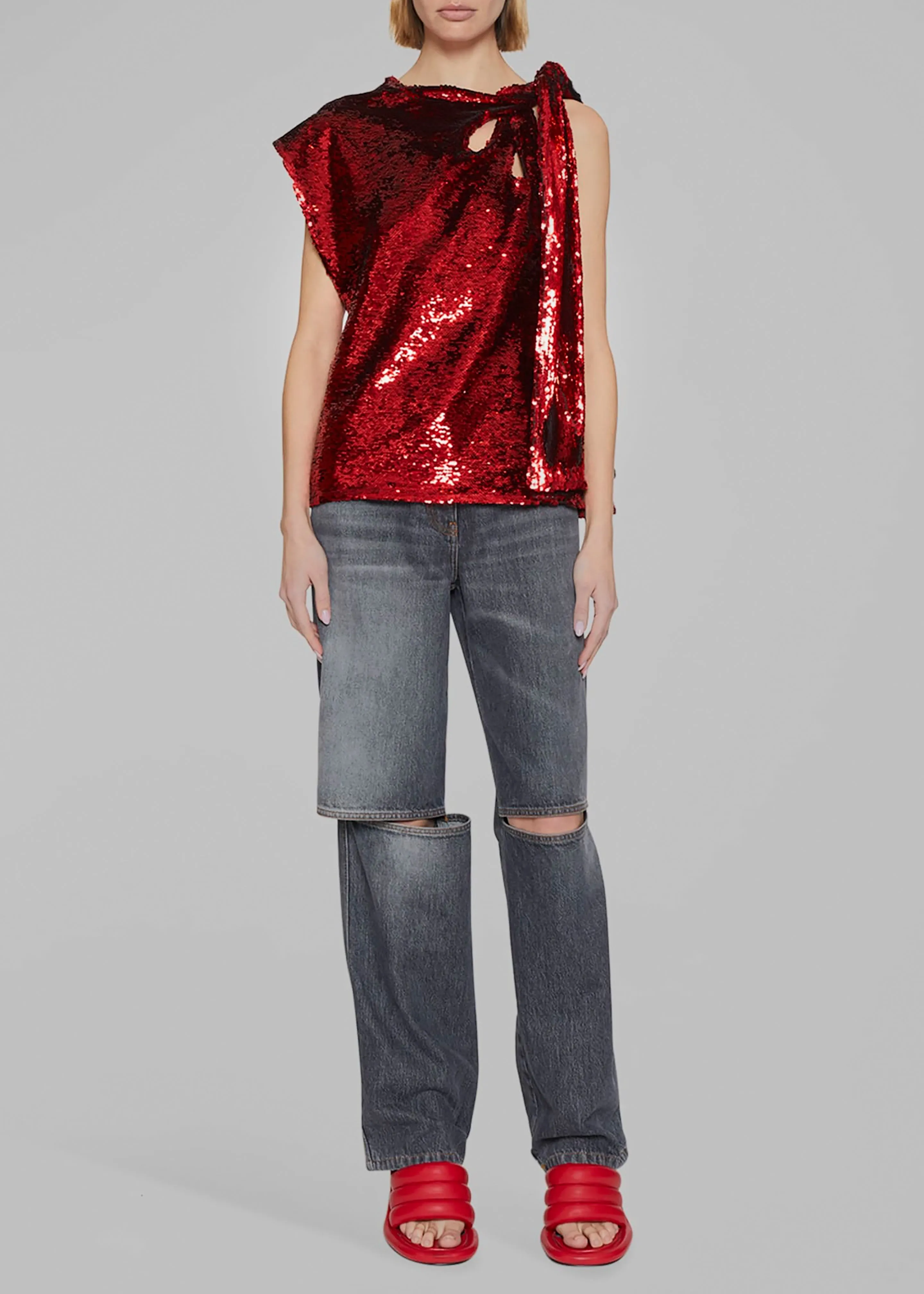 JW Anderson Cutout Sequin Asymmetric Tank Top - Scarlet sold by Frankie Shop product image thumbnail 5
