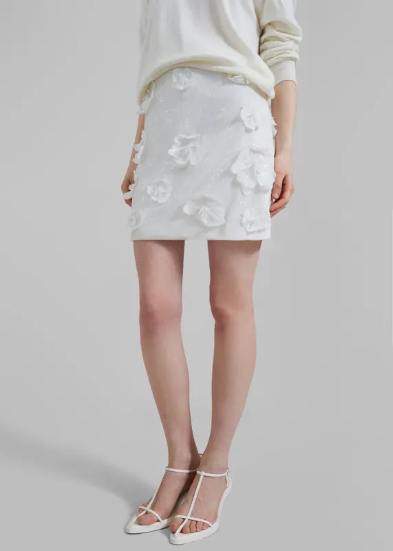 Rotate Sequin Flower Skirt - Egret sold by Frankie Shop
