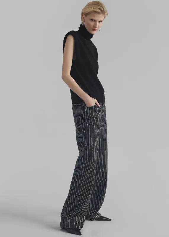 Rotate Sequin Twill Wide Pants - Black made by Frankie Shop