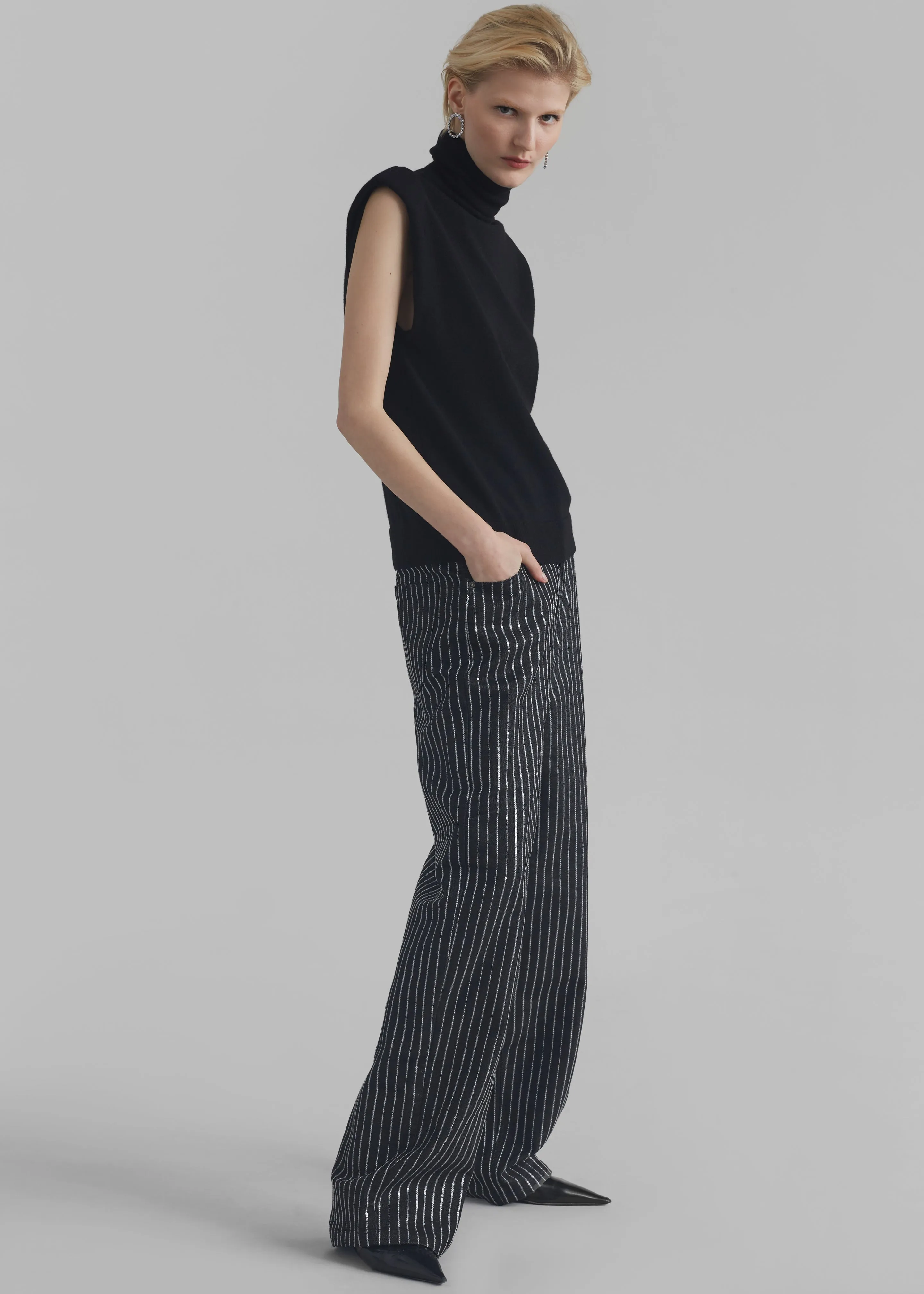 Rotate Sequin Twill Wide Pants - Black sold by Frankie Shop