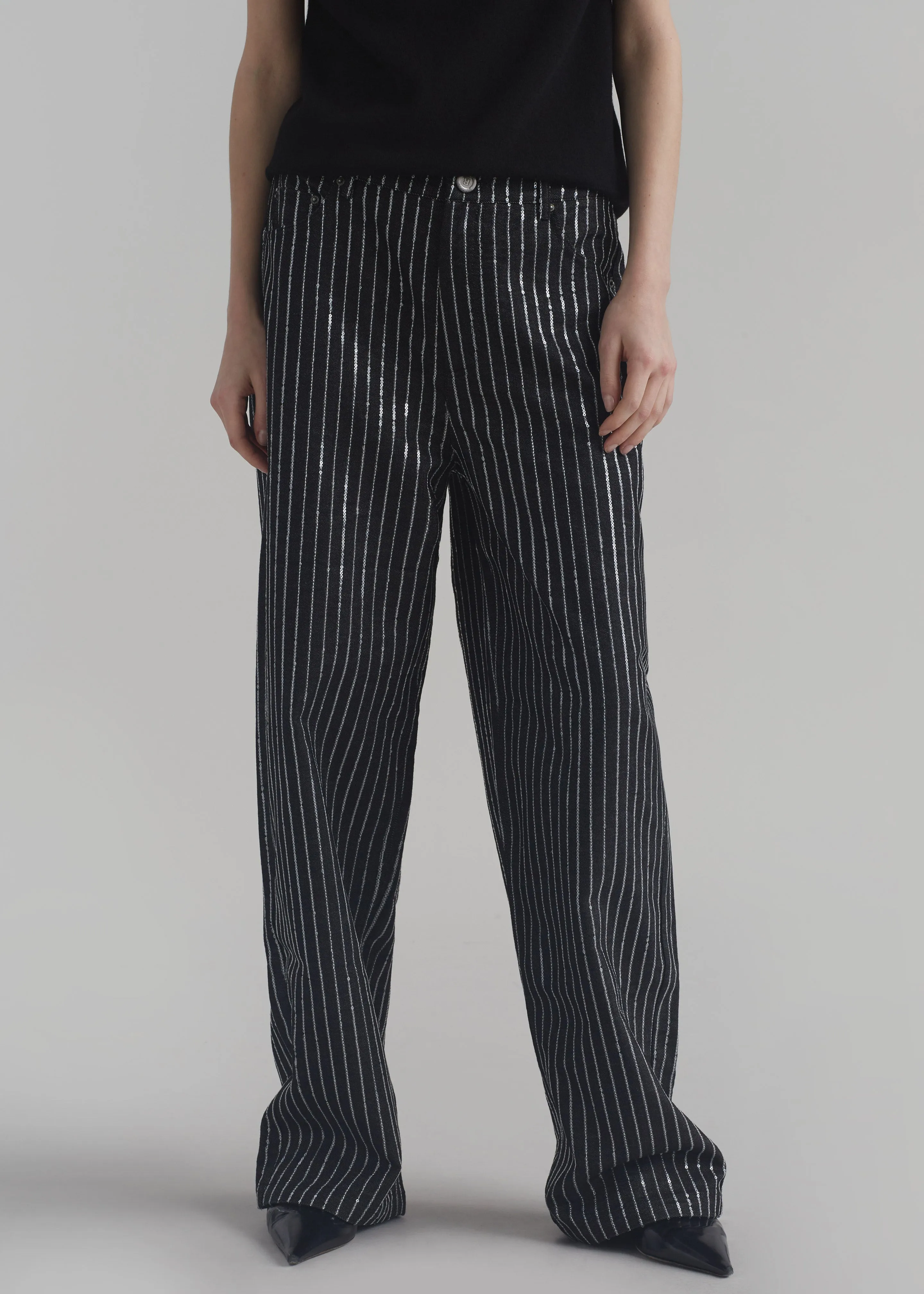 Rotate Sequin Twill Wide Pants - Black sold by Frankie Shop product image thumbnail 5