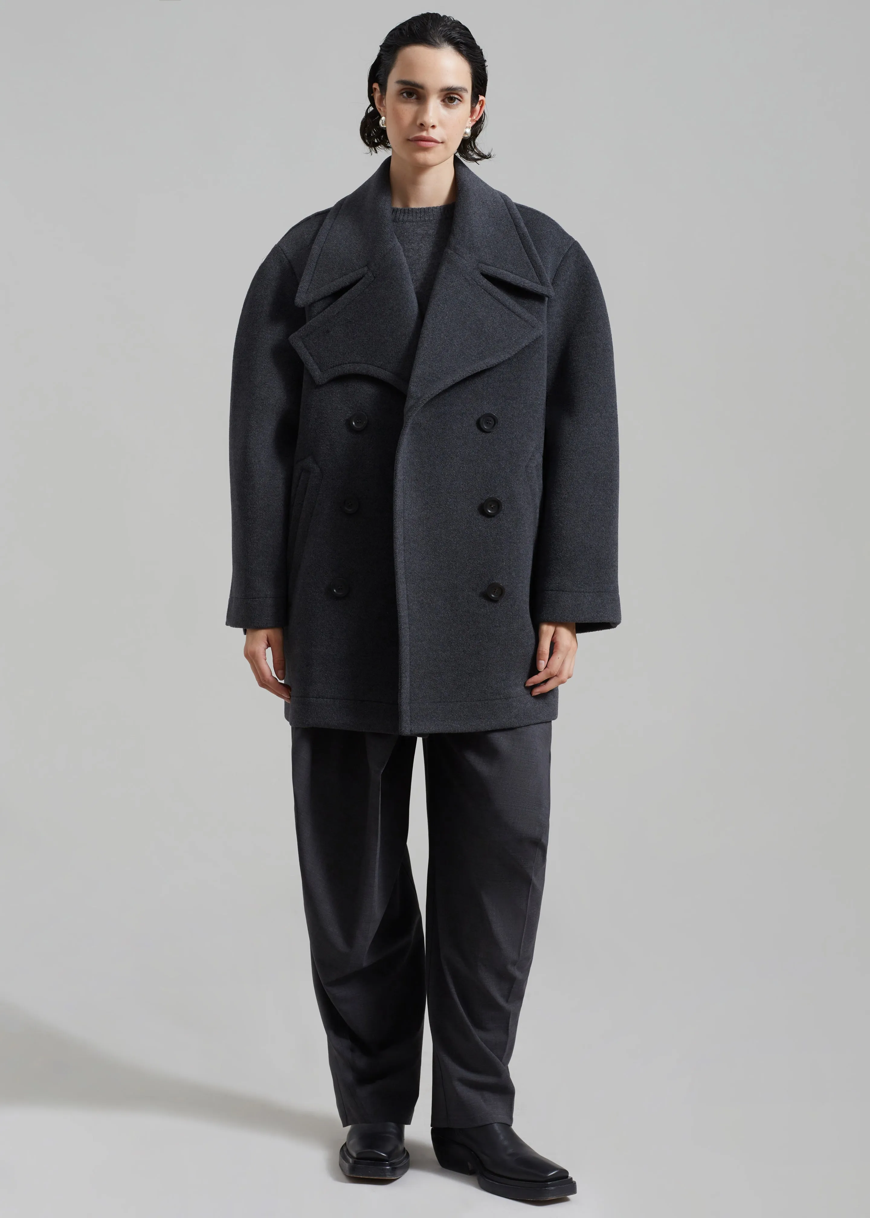 Low Classic Wide Collar Peacoat - Grey sold by Frankie Shop product image thumbnail 4