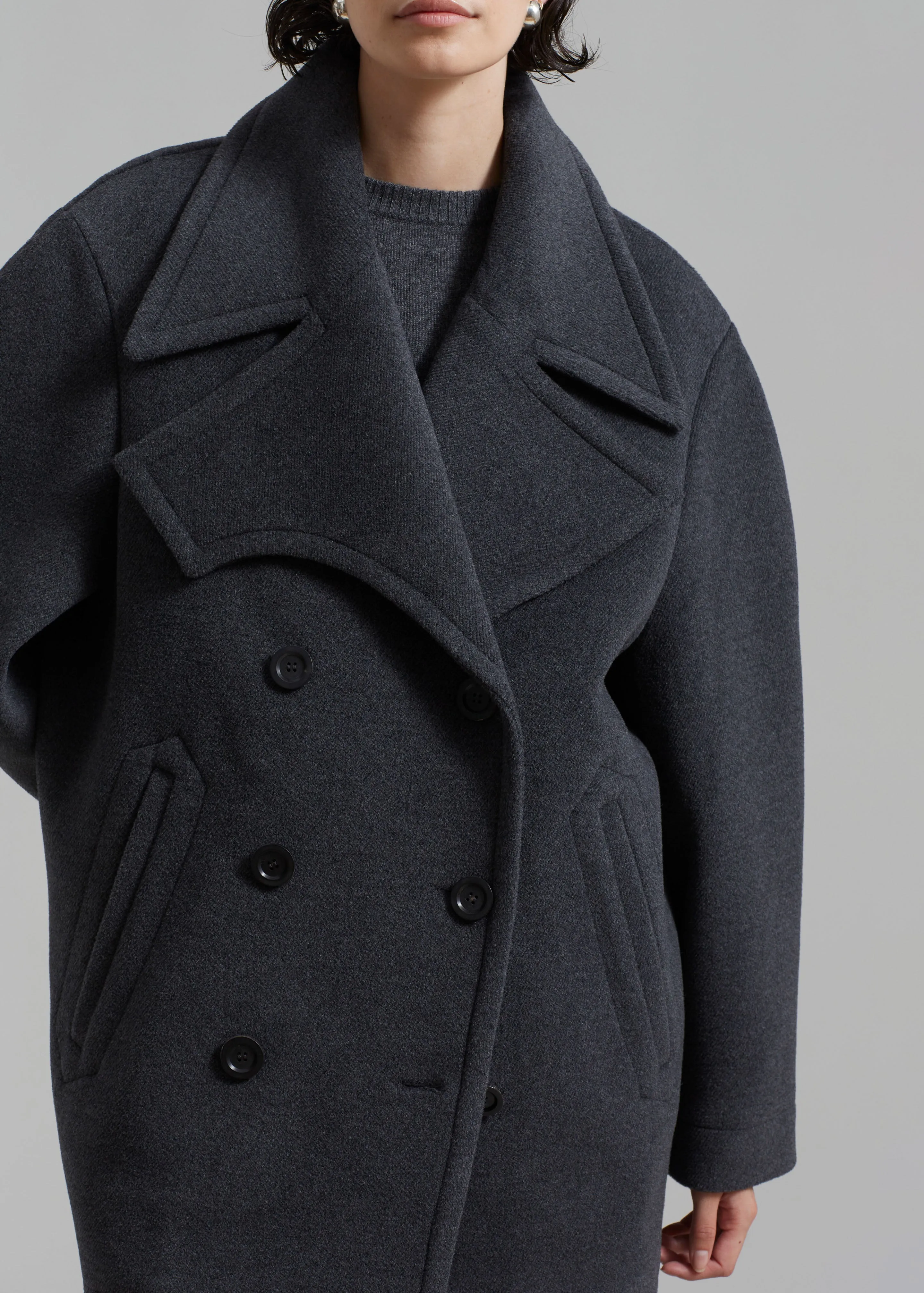 Low Classic Wide Collar Peacoat - Grey sold by Frankie Shop product image thumbnail 5