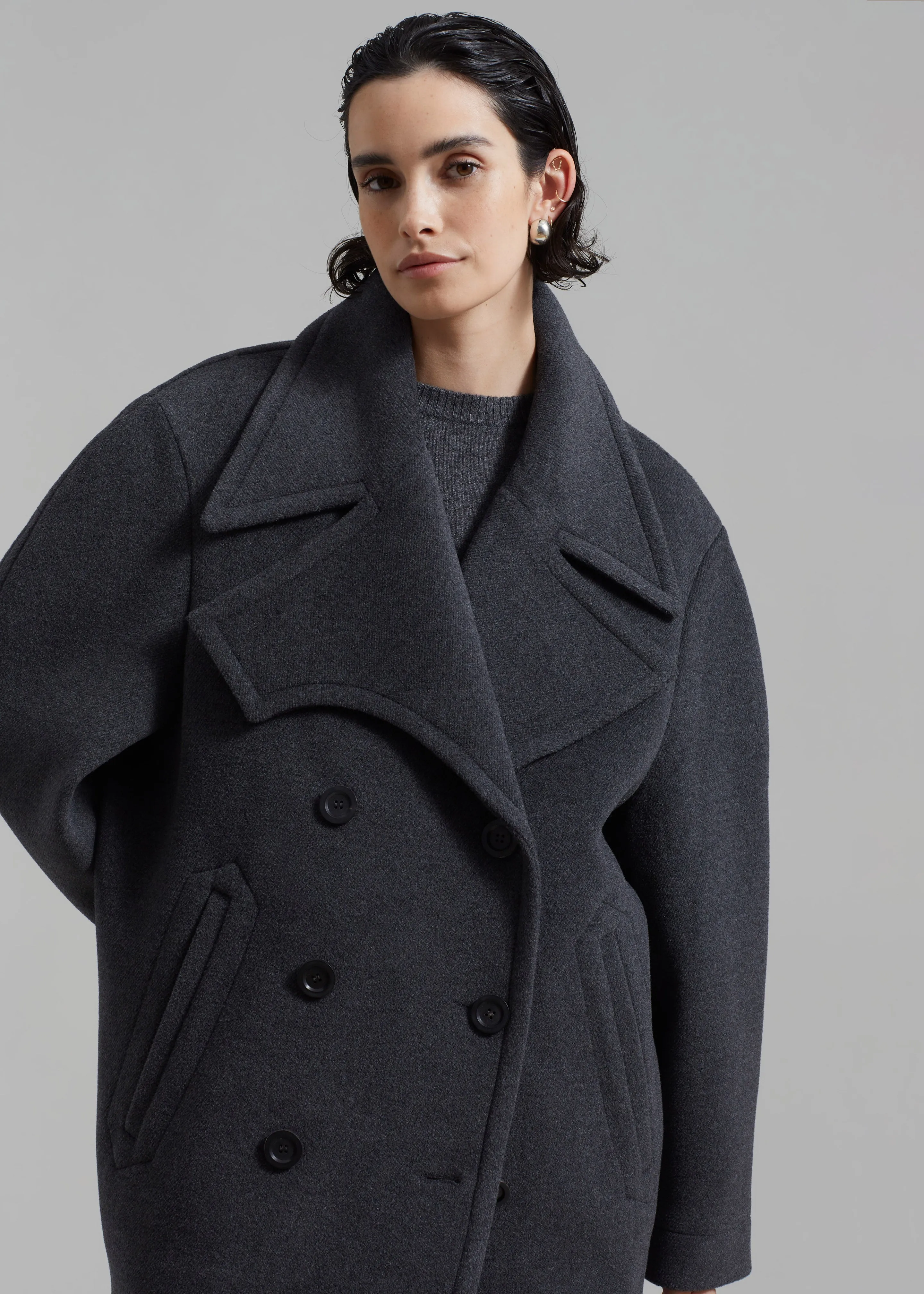 Low Classic Wide Collar Peacoat - Grey sold by Frankie Shop