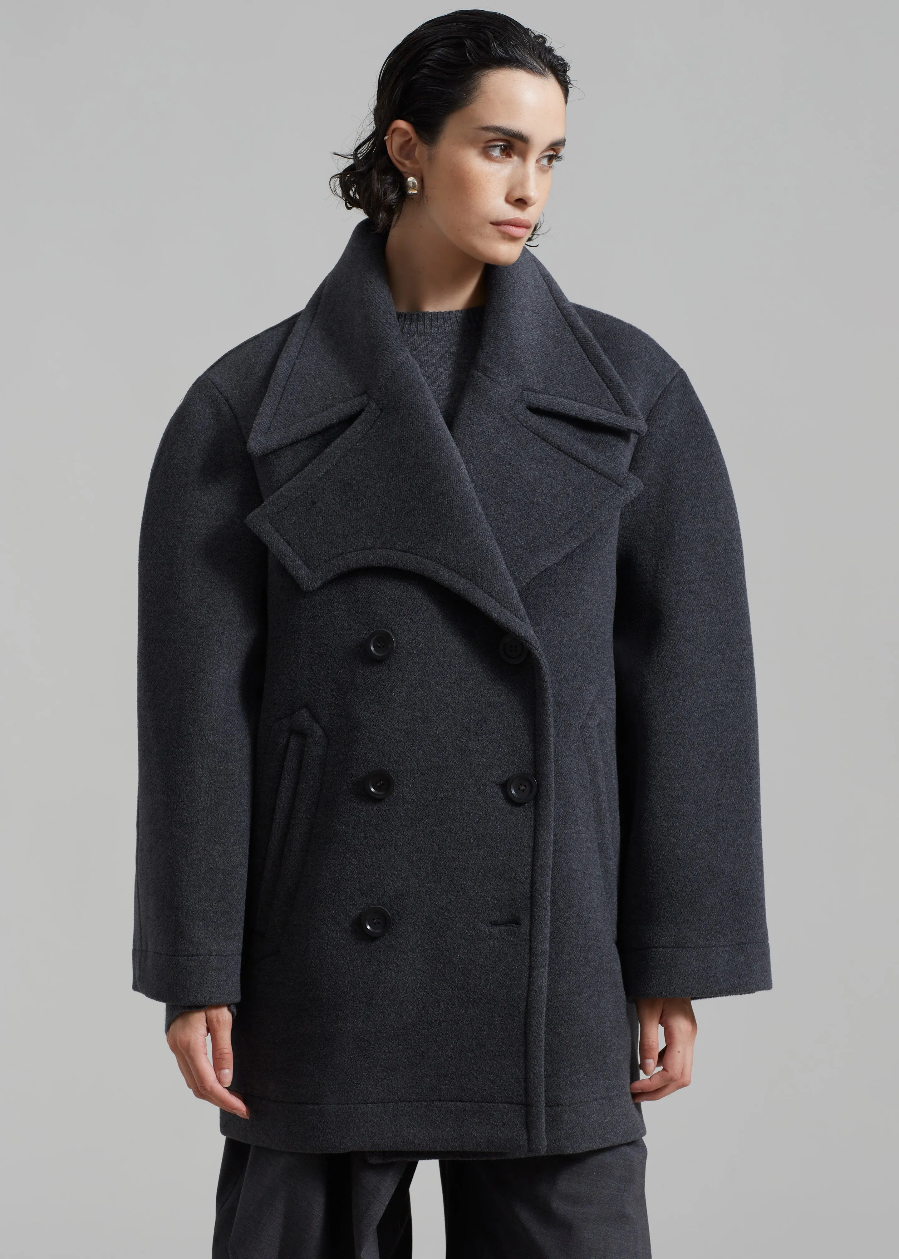 Low Classic Wide Collar Peacoat - Grey sold by Frankie Shop product image thumbnail 3