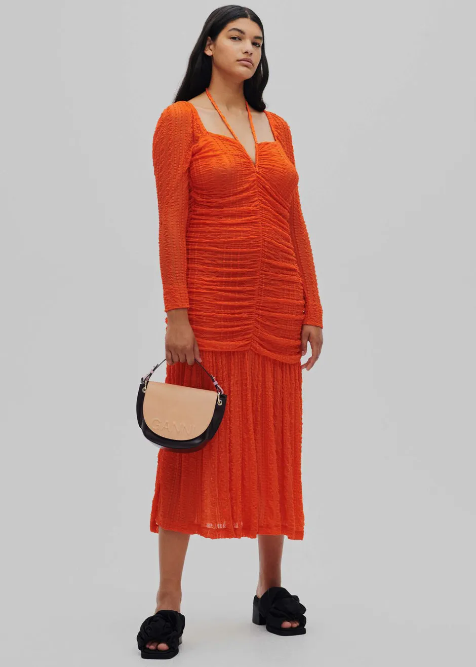 GANNI Ruched Lace Midi Dress - Orangedotcom sold by Frankie Shop