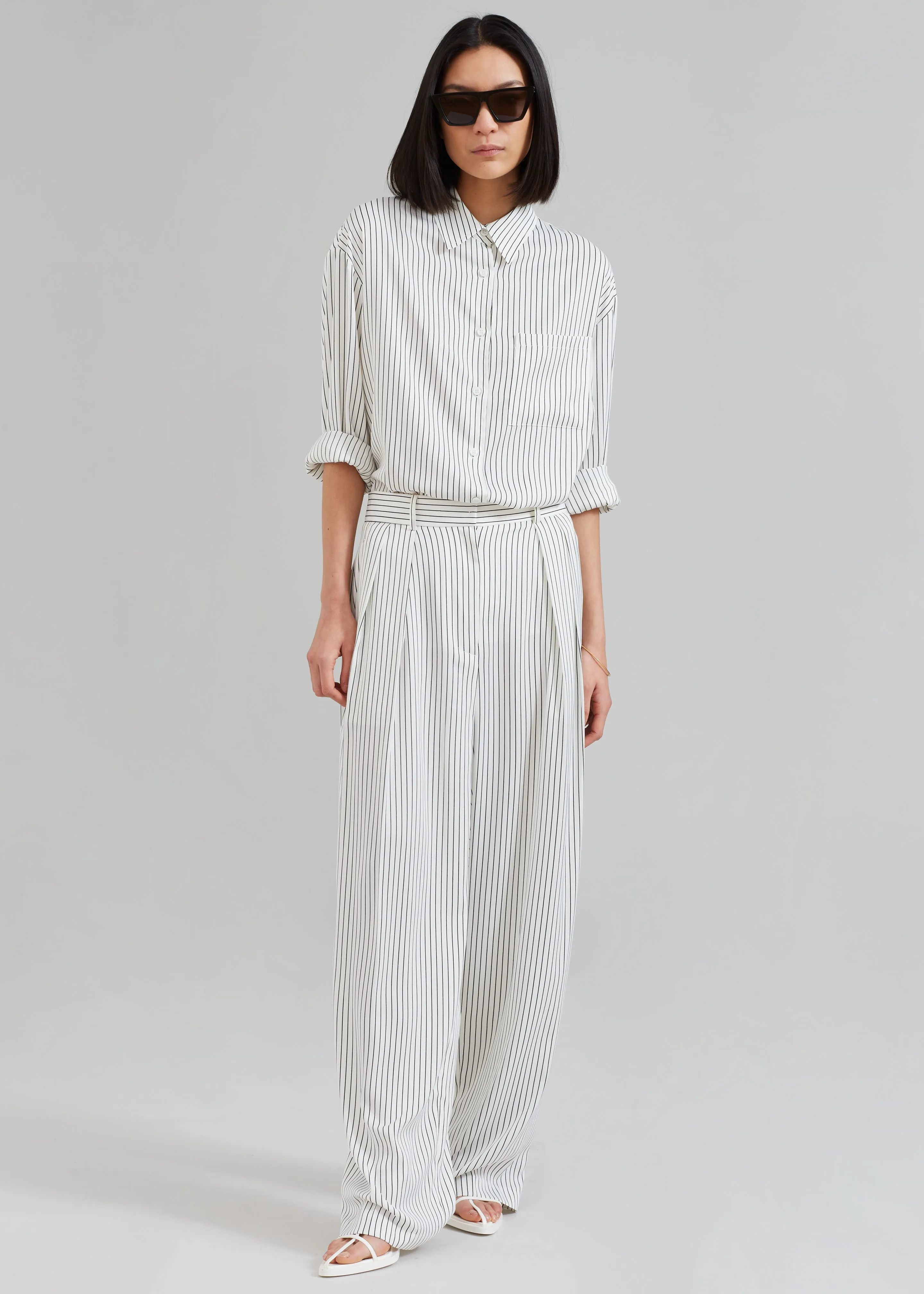 Tansy Satin Pants - White Pinstripe sold by Frankie Shop