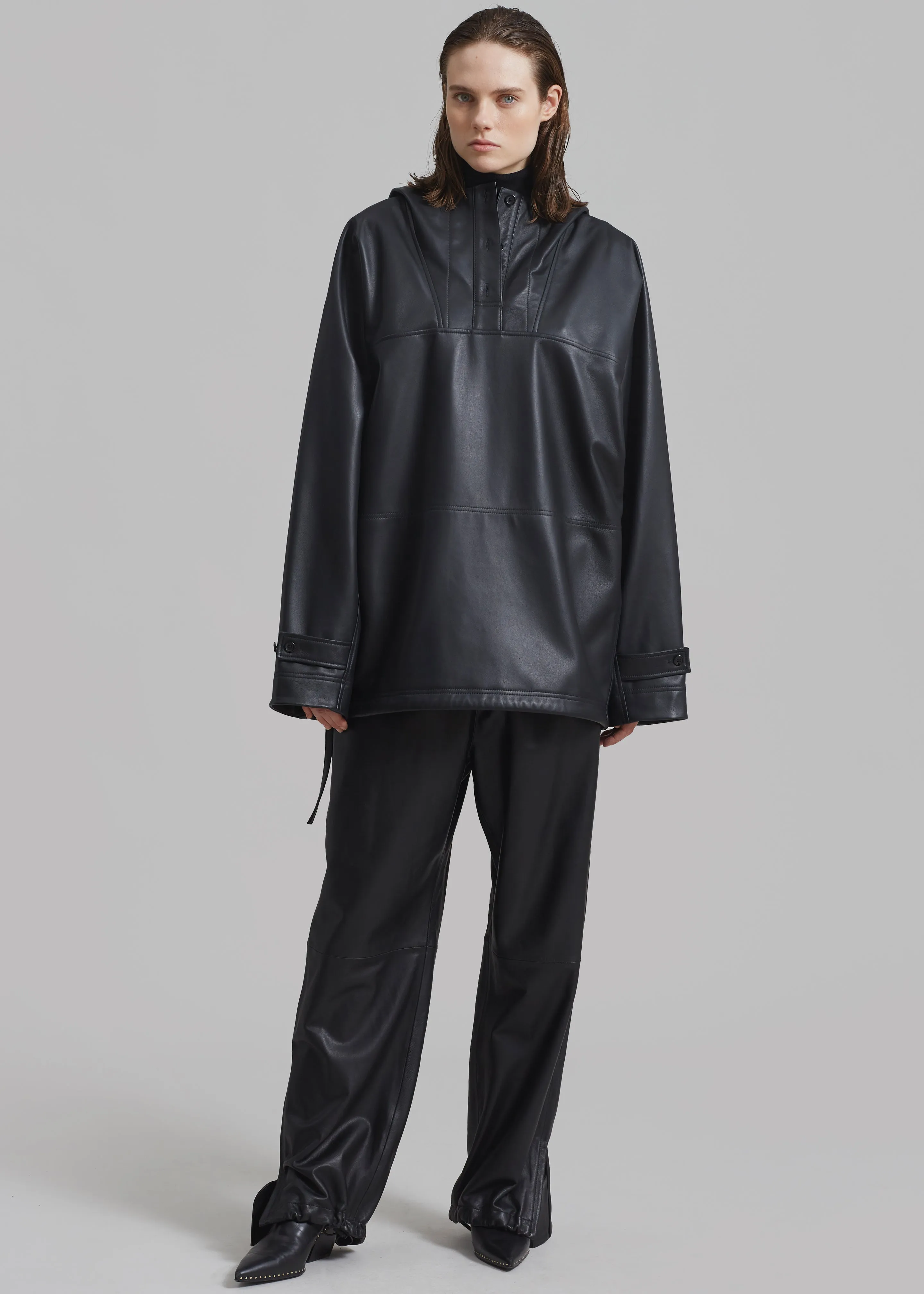 Kevin Leather Hooded Overshirt - Black sold by Frankie Shop product image thumbnail 5