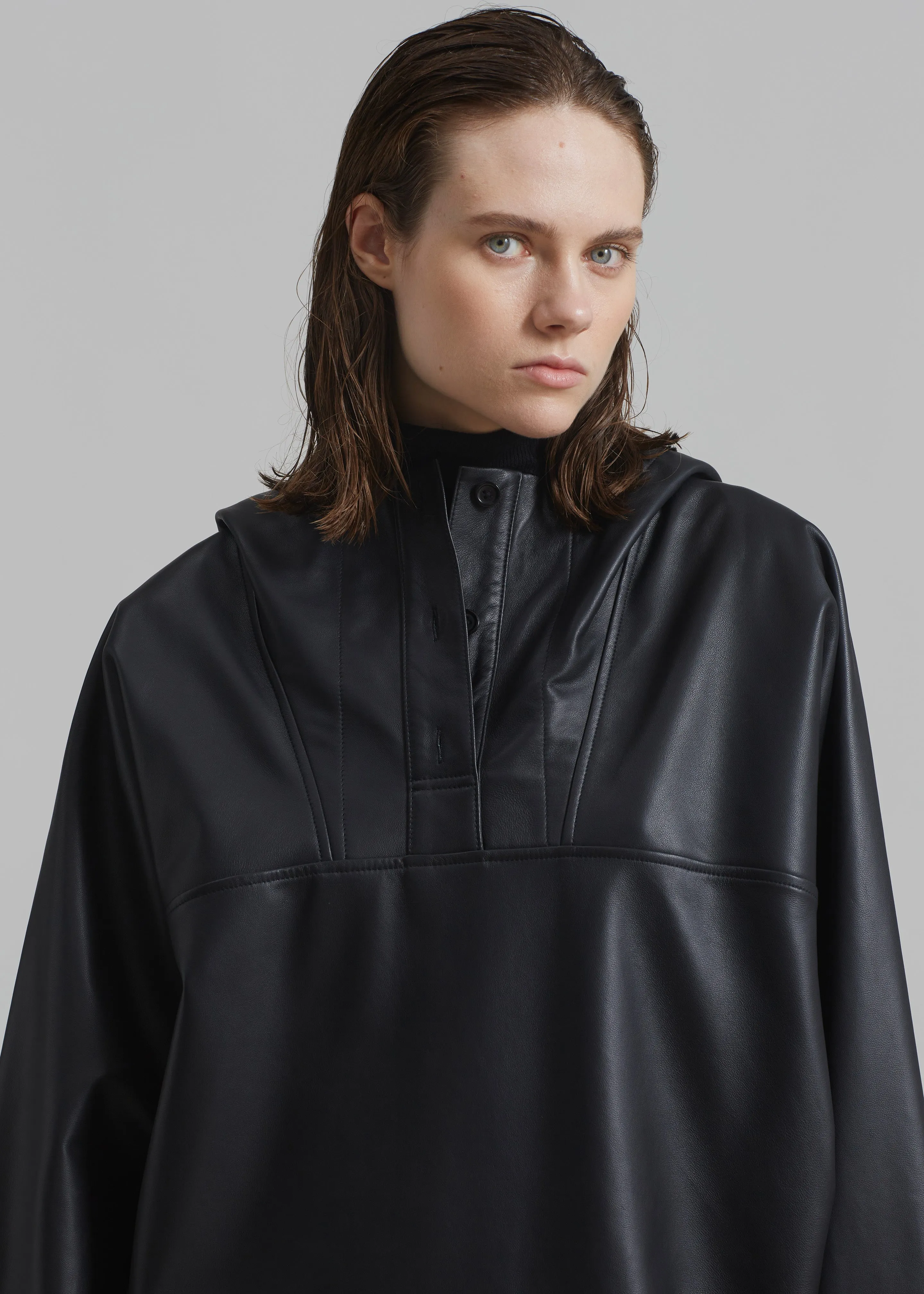 Kevin Leather Hooded Overshirt - Black sold by Frankie Shop