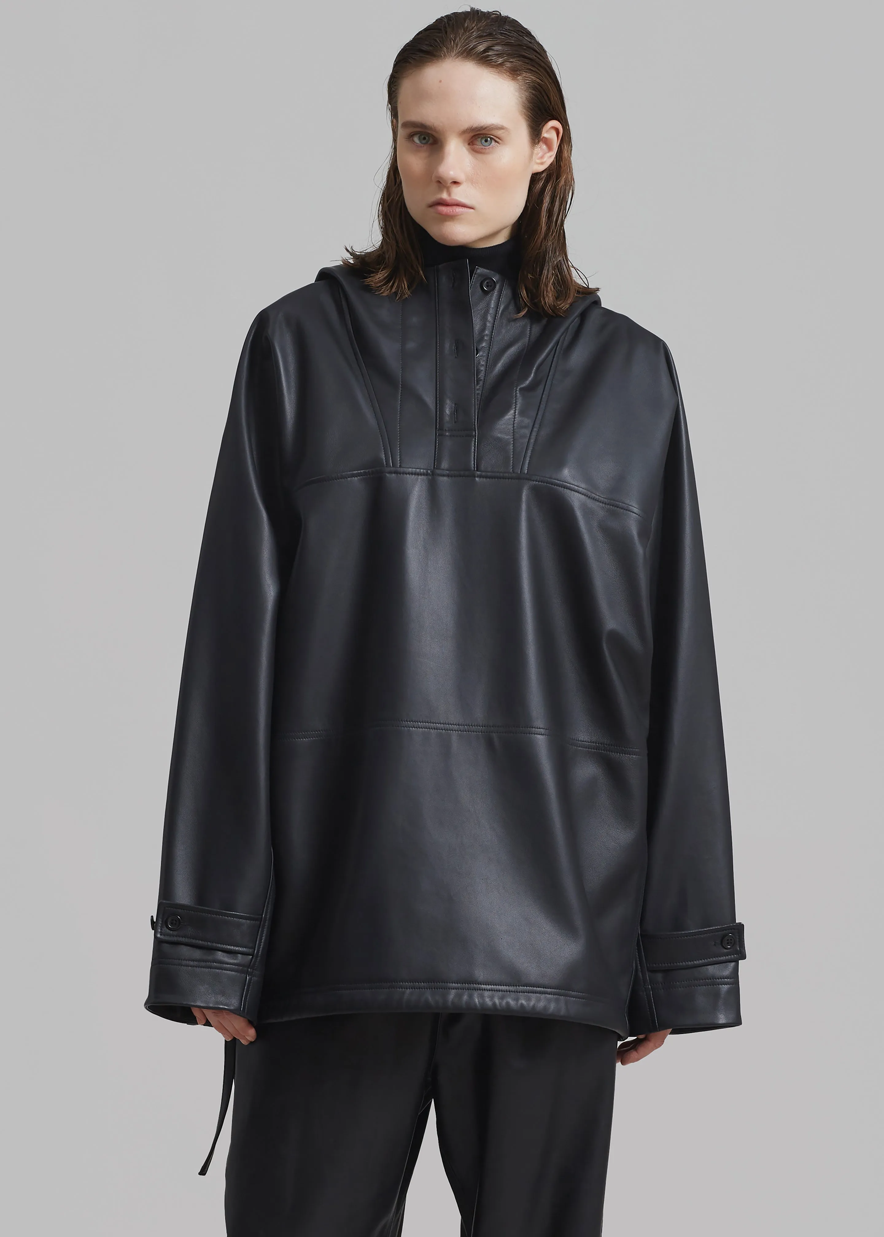 Kevin Leather Hooded Overshirt - Black sold by Frankie Shop product image thumbnail 3
