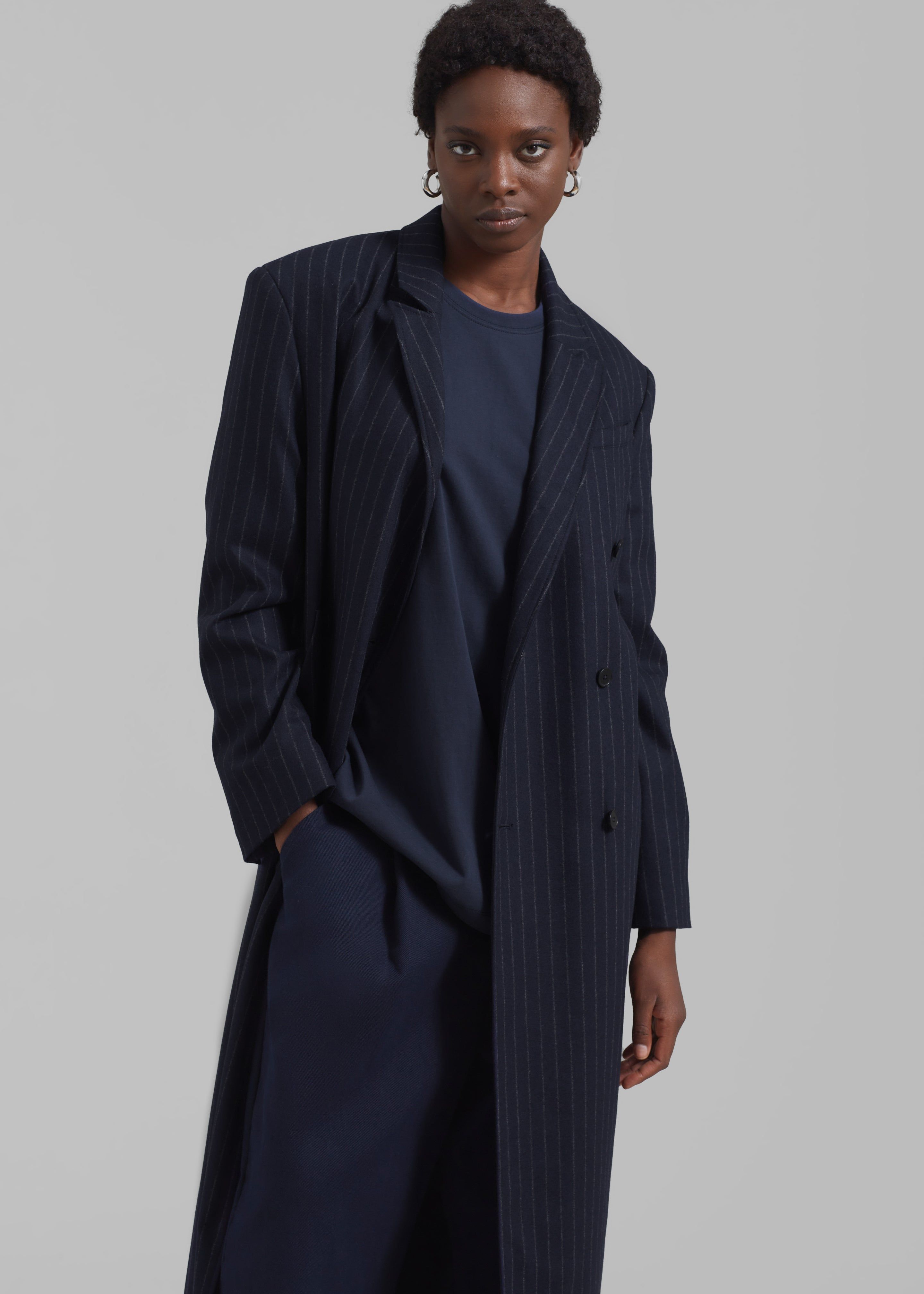 Loulou Studio Ido Long Coat - Navy Stripes sold by Frankie Shop product image thumbnail 4