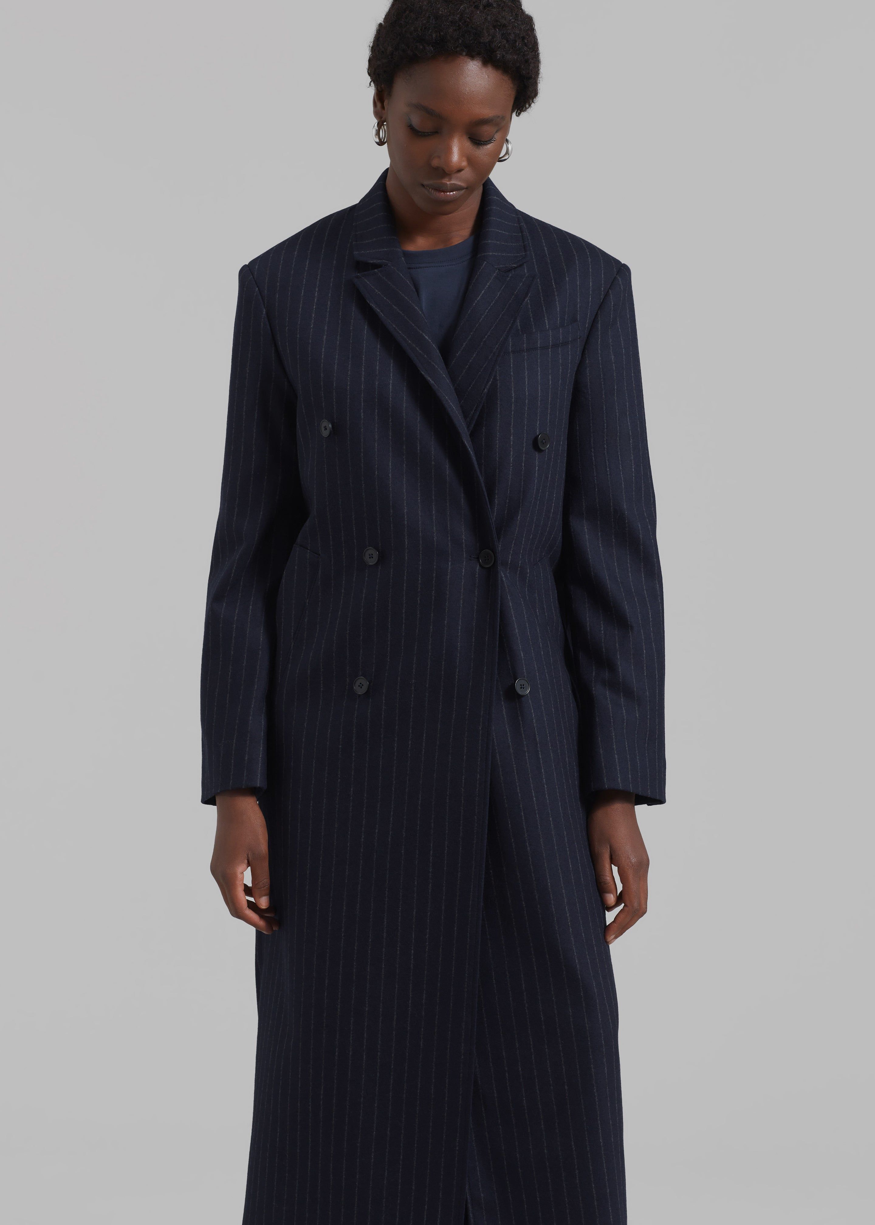 Loulou Studio Ido Long Coat - Navy Stripes sold by Frankie Shop product image thumbnail 2