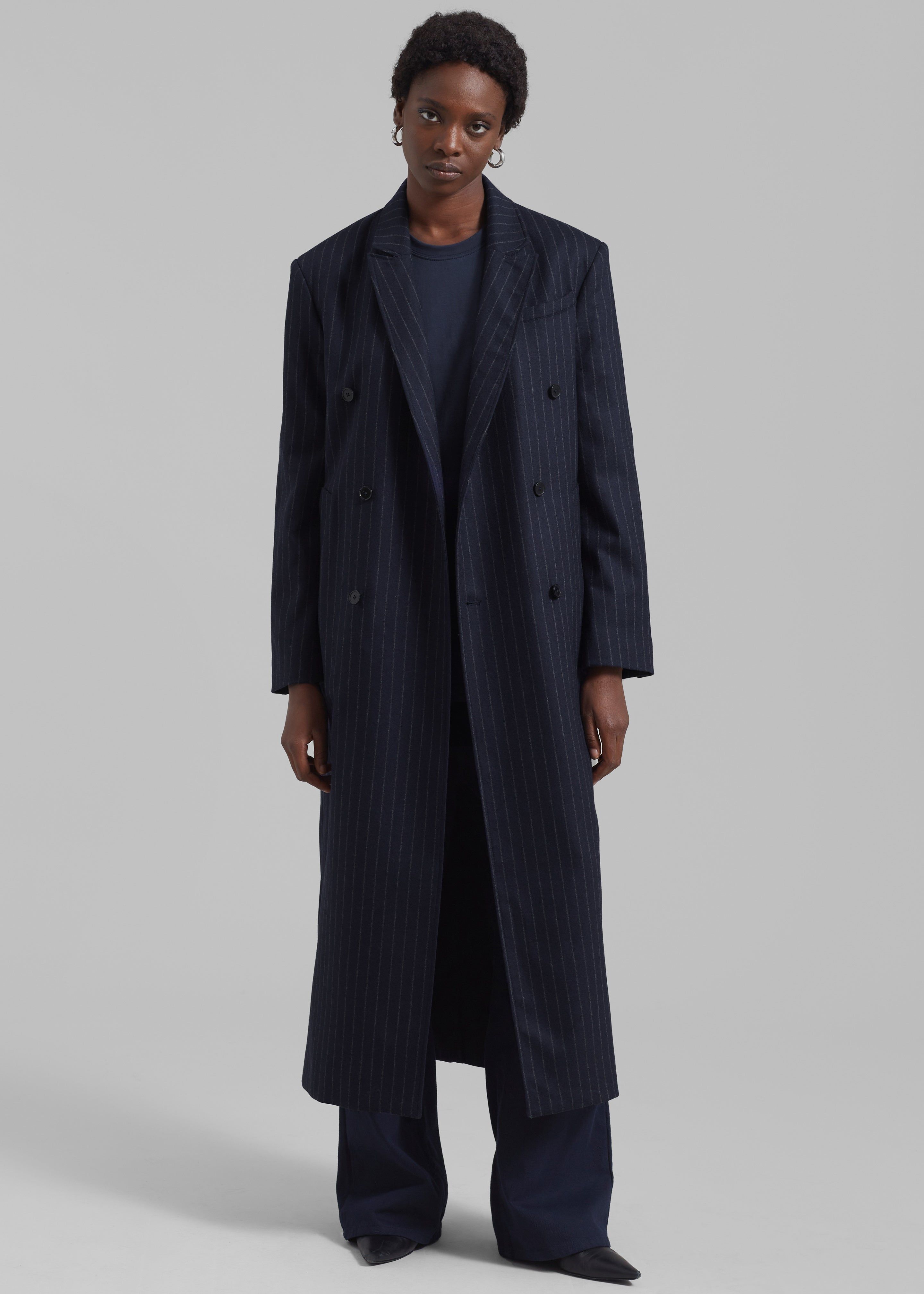 Loulou Studio Ido Long Coat - Navy Stripes sold by Frankie Shop