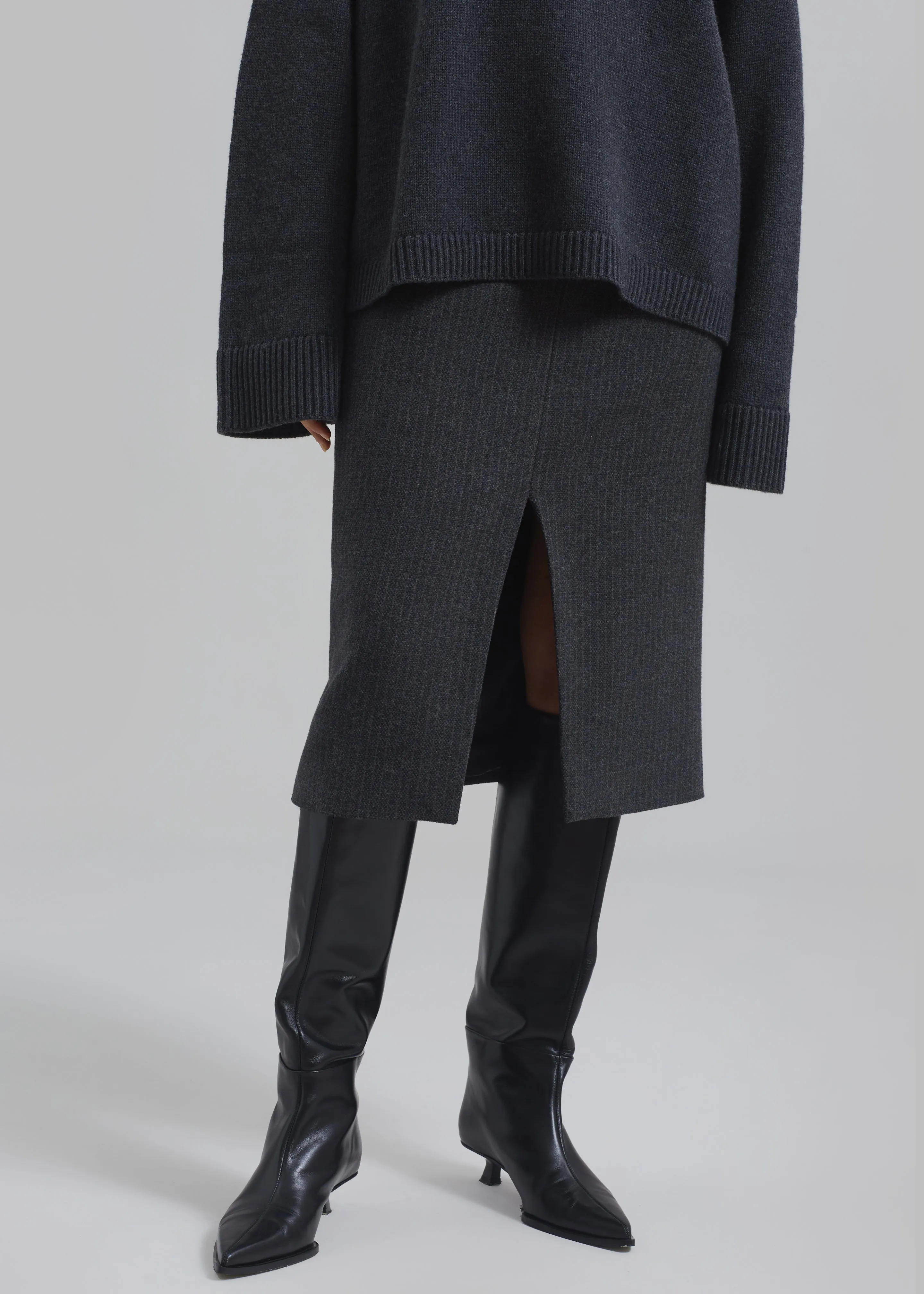 The Garment Porto Skirt - Pinstriped Grey Melange sold by Frankie Shop product image thumbnail 5