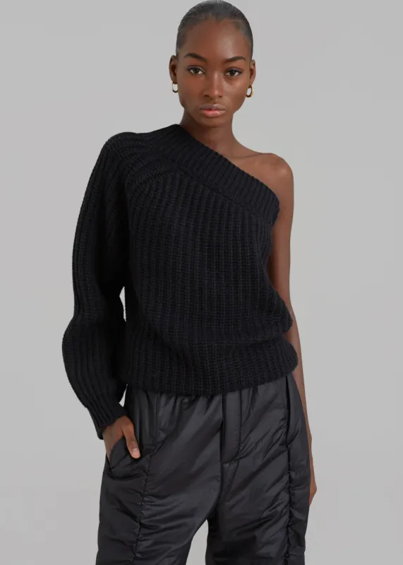 Pansy One Shoulder Knit Top - Black made by Frankie Shop