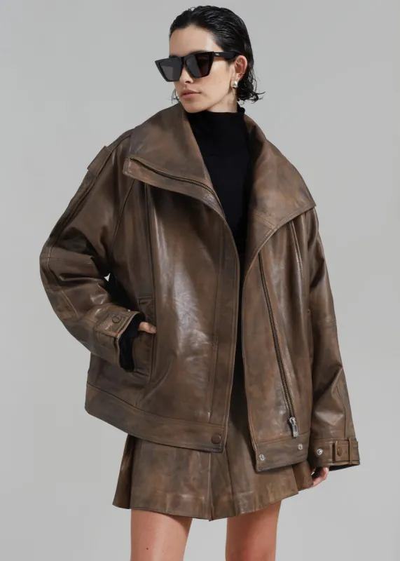 REMAIN Leather Oversized Jacket - Brown Sugar Comb made by Frankie Shop