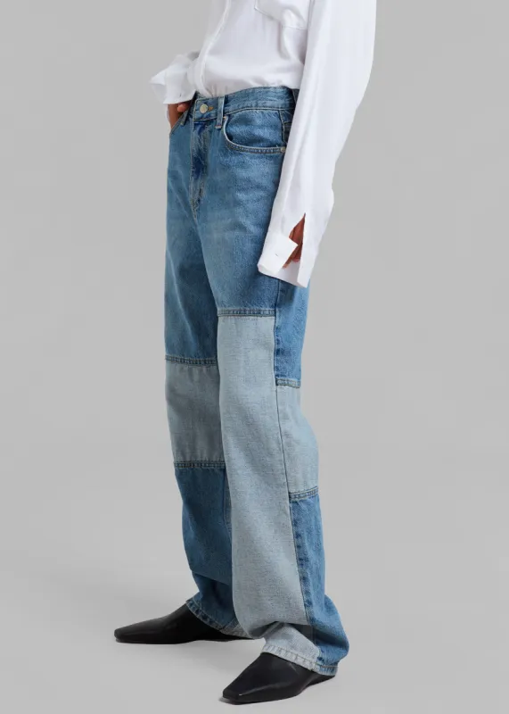 Gesina Patchwork Denim Pants - Blue Mix sold by Frankie Shop