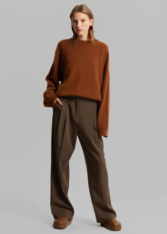 Dawn Button Slack Trousers - Khaki Brown made by Frankie Shop