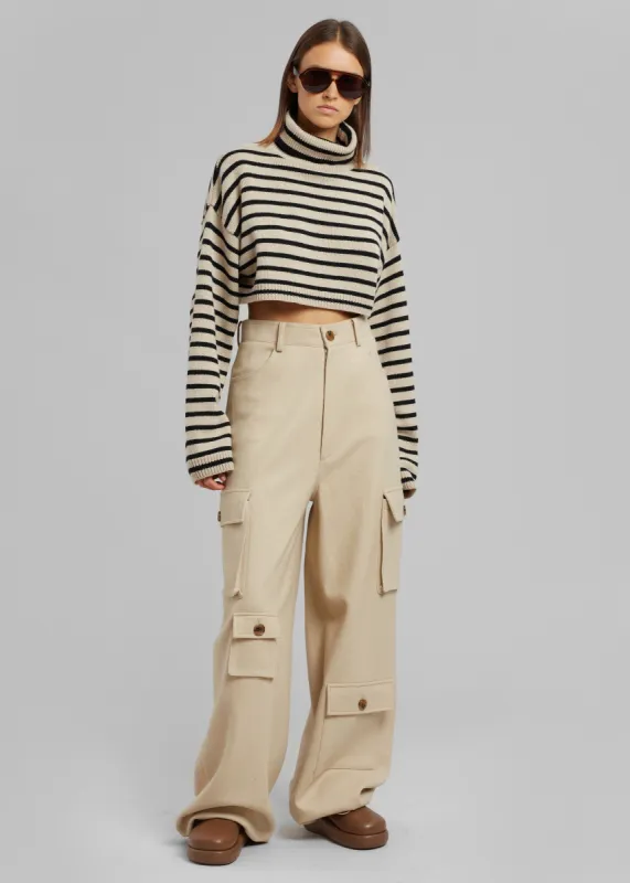 Hailey Boiled Wool Oversized Cargo Pants - Beige sold by Frankie Shop