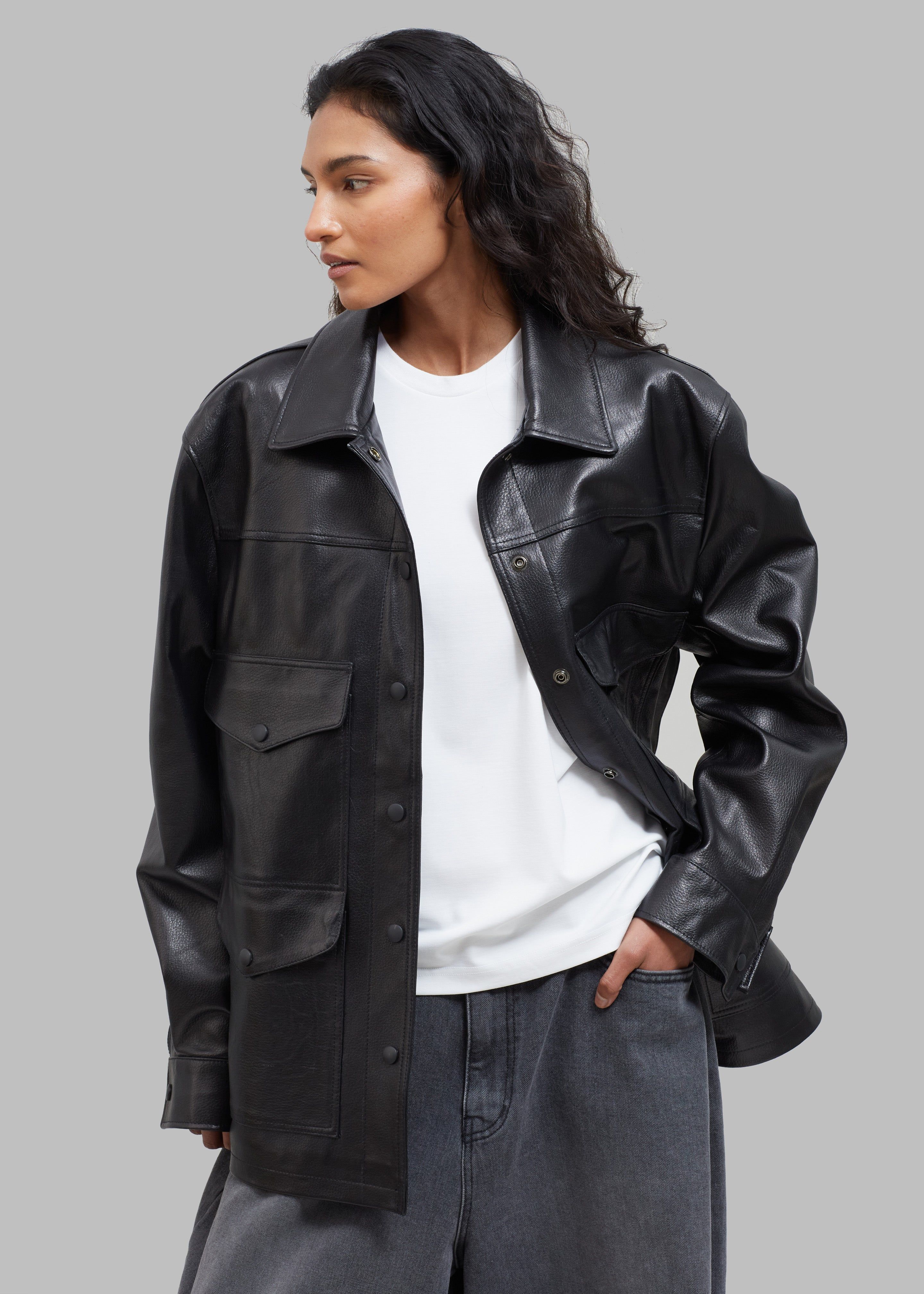 Inge Leather Shirt Jacket - Black sold by Frankie Shop product image thumbnail 3