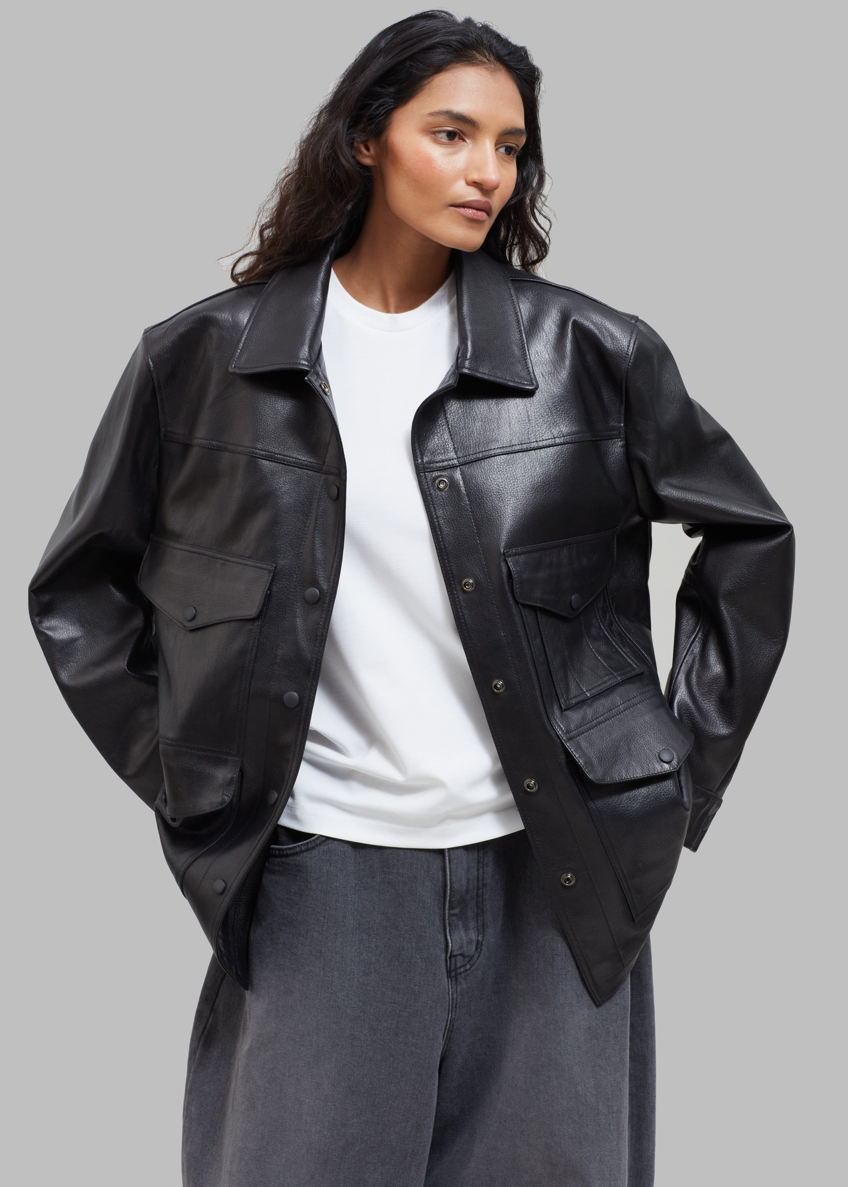 Inge Leather Shirt Jacket - Black sold by Frankie Shop product image thumbnail 2