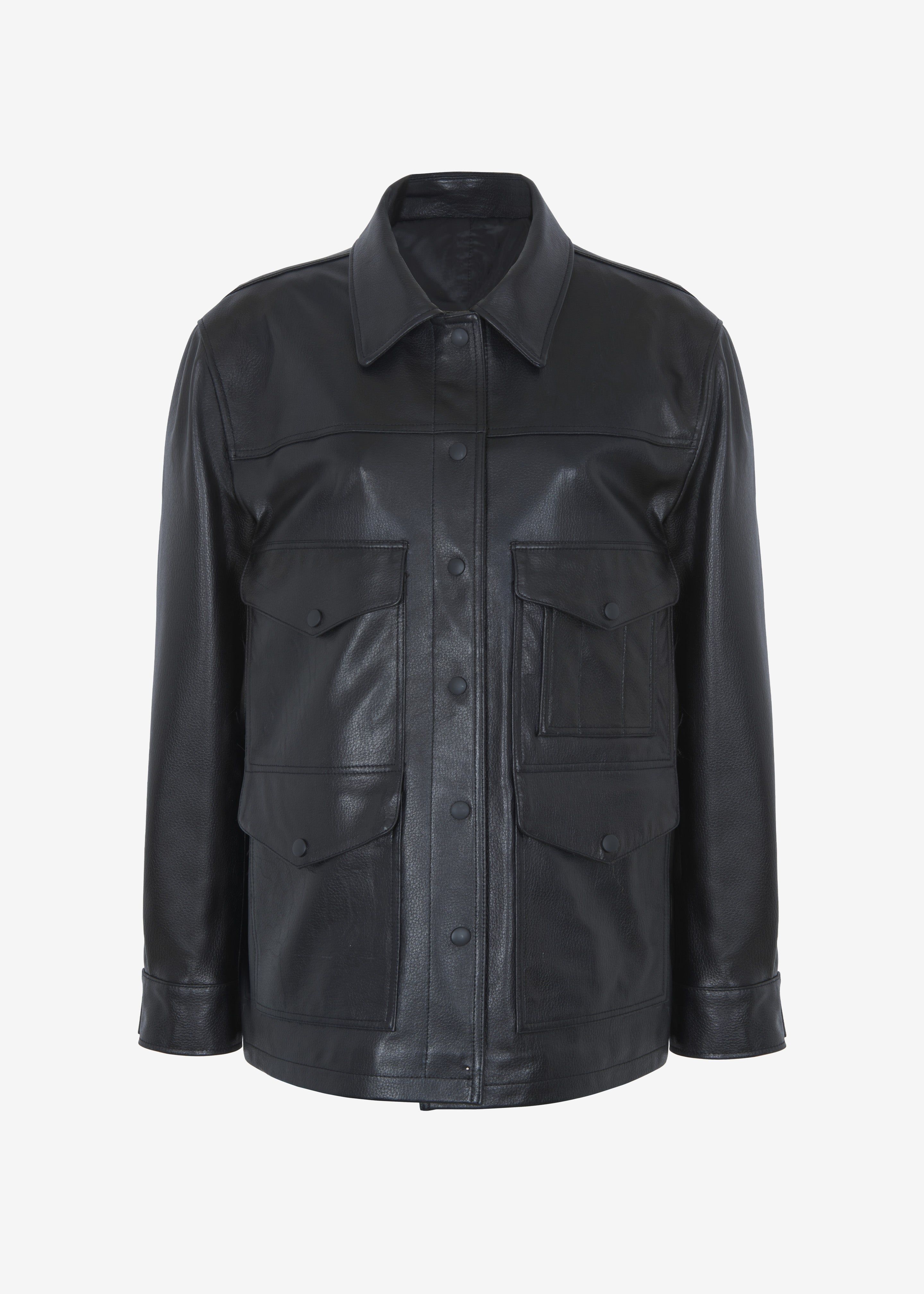 Inge Leather Shirt Jacket - Black sold by Frankie Shop product image thumbnail 6