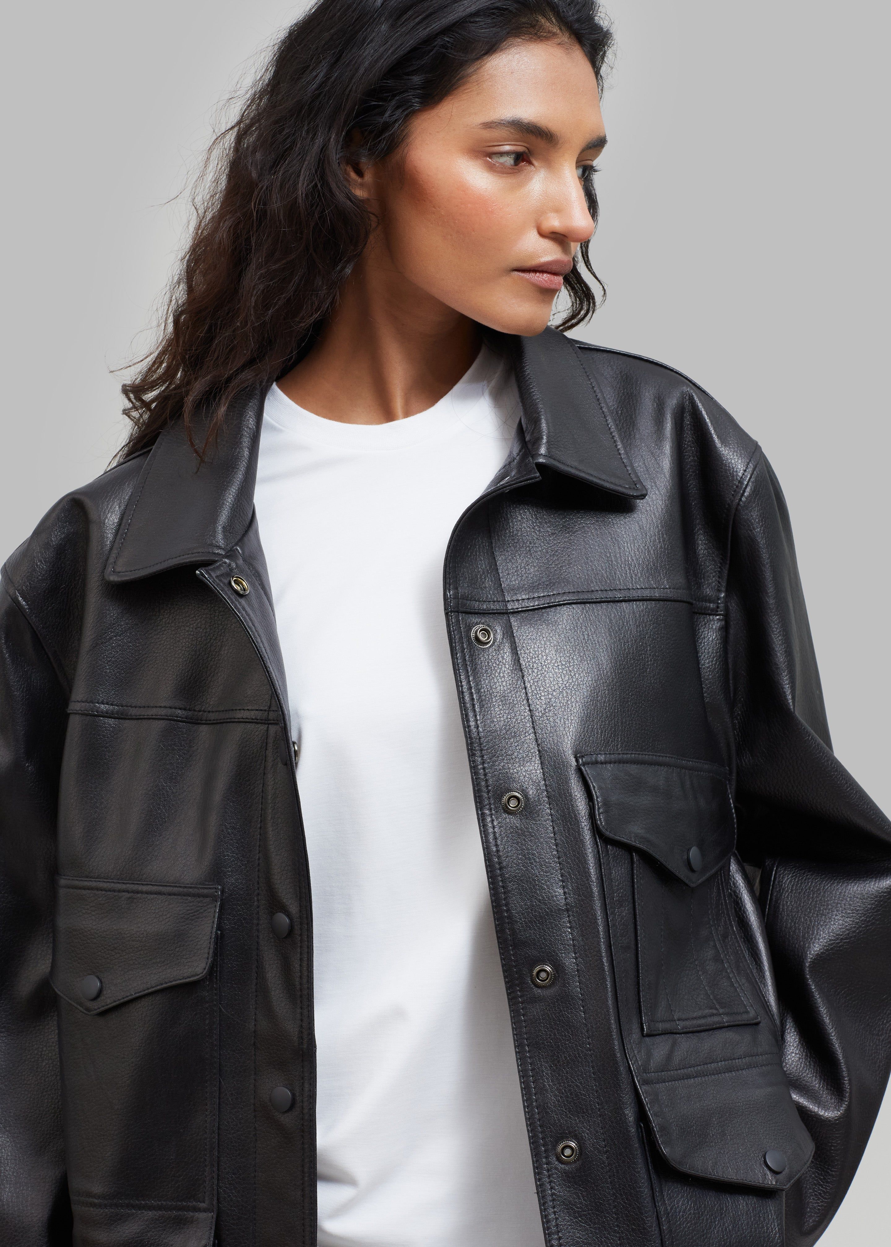 Inge Leather Shirt Jacket - Black sold by Frankie Shop product image thumbnail 5