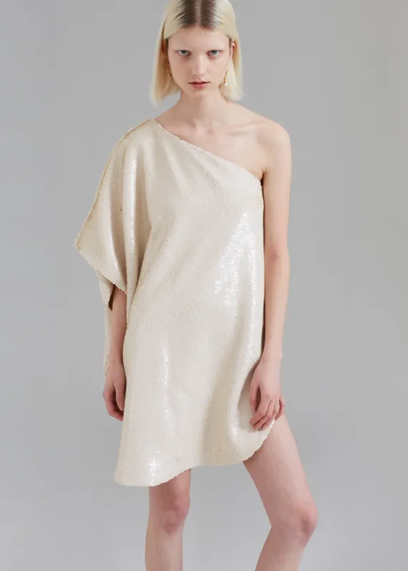 Gloria Sequins One Shoulder Dress - Cream sold by Frankie Shop