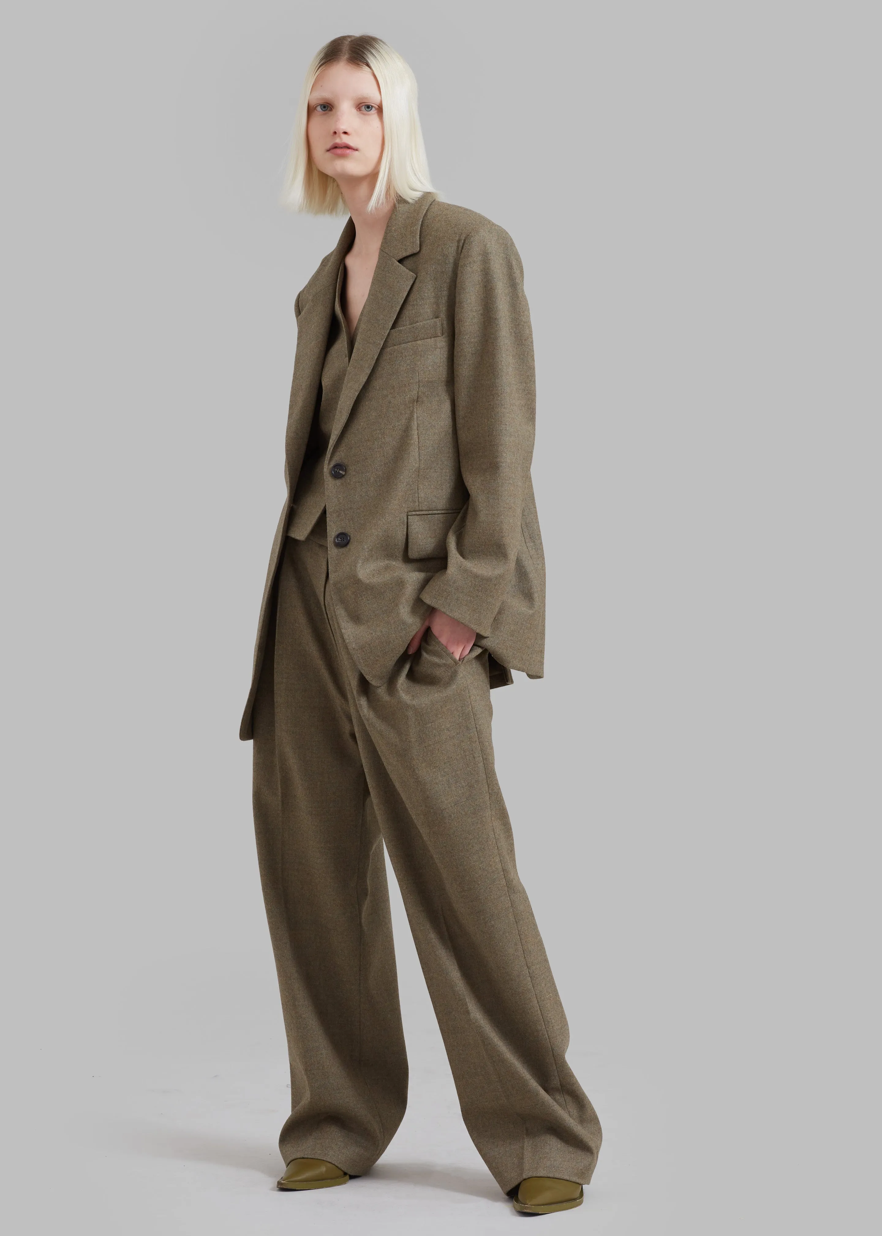 Eleanor Wool Pintuck Pants - Taupe Melange sold by Frankie Shop product image thumbnail 4