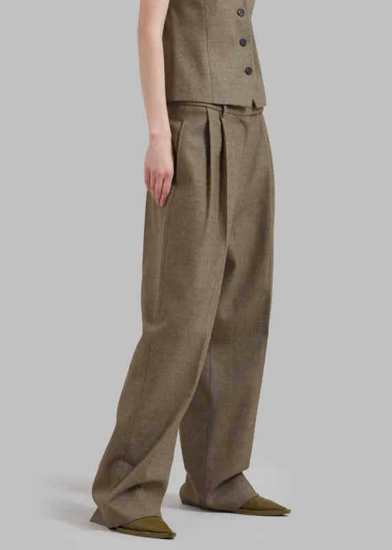 Eleanor Wool Pintuck Pants - Taupe Melange sold by Frankie Shop