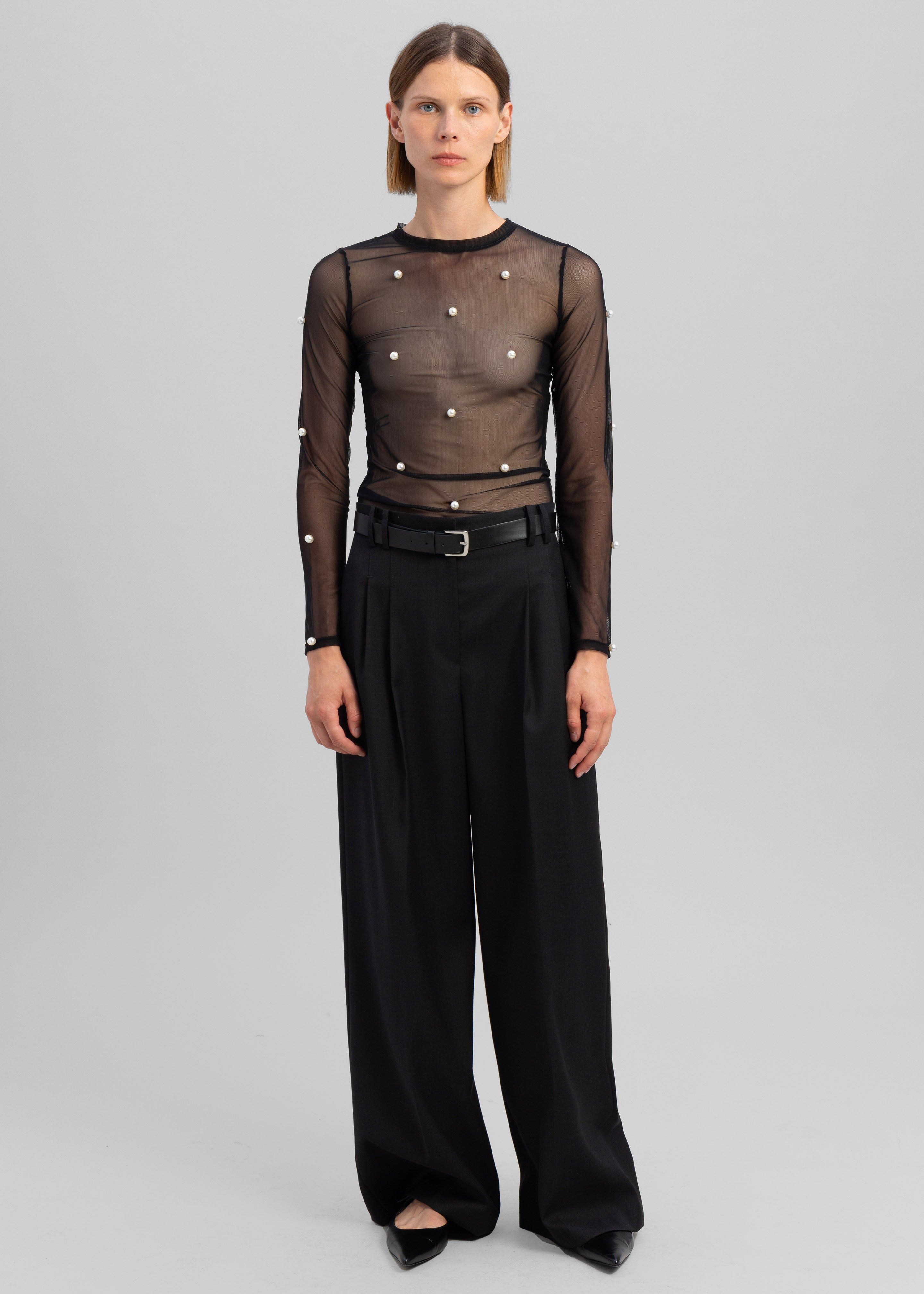 Sid Neigum Stretch Mesh Pearl Embellished Top - Black sold by Frankie Shop product image thumbnail 6