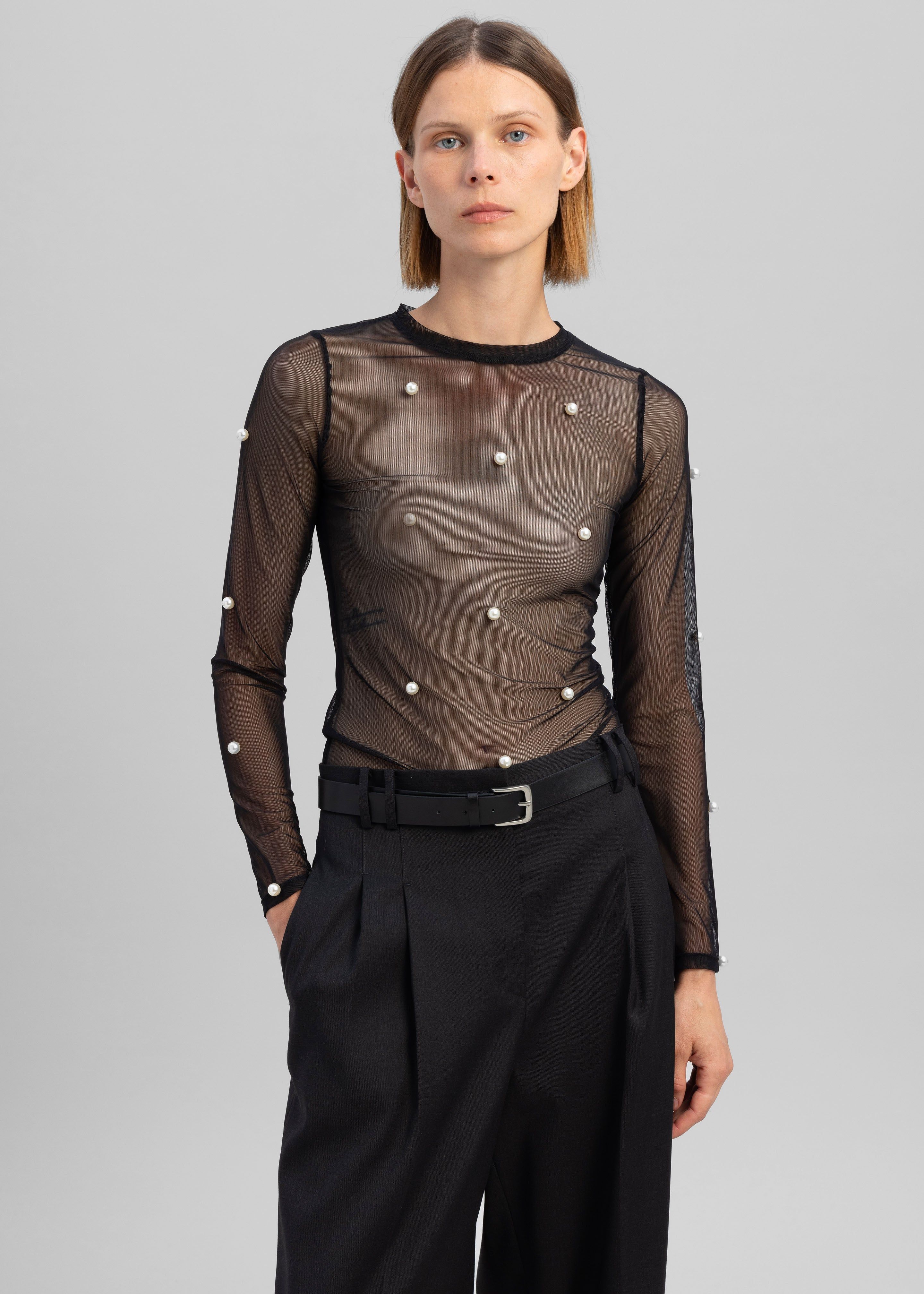 Sid Neigum Stretch Mesh Pearl Embellished Top - Black sold by Frankie Shop product image thumbnail 2