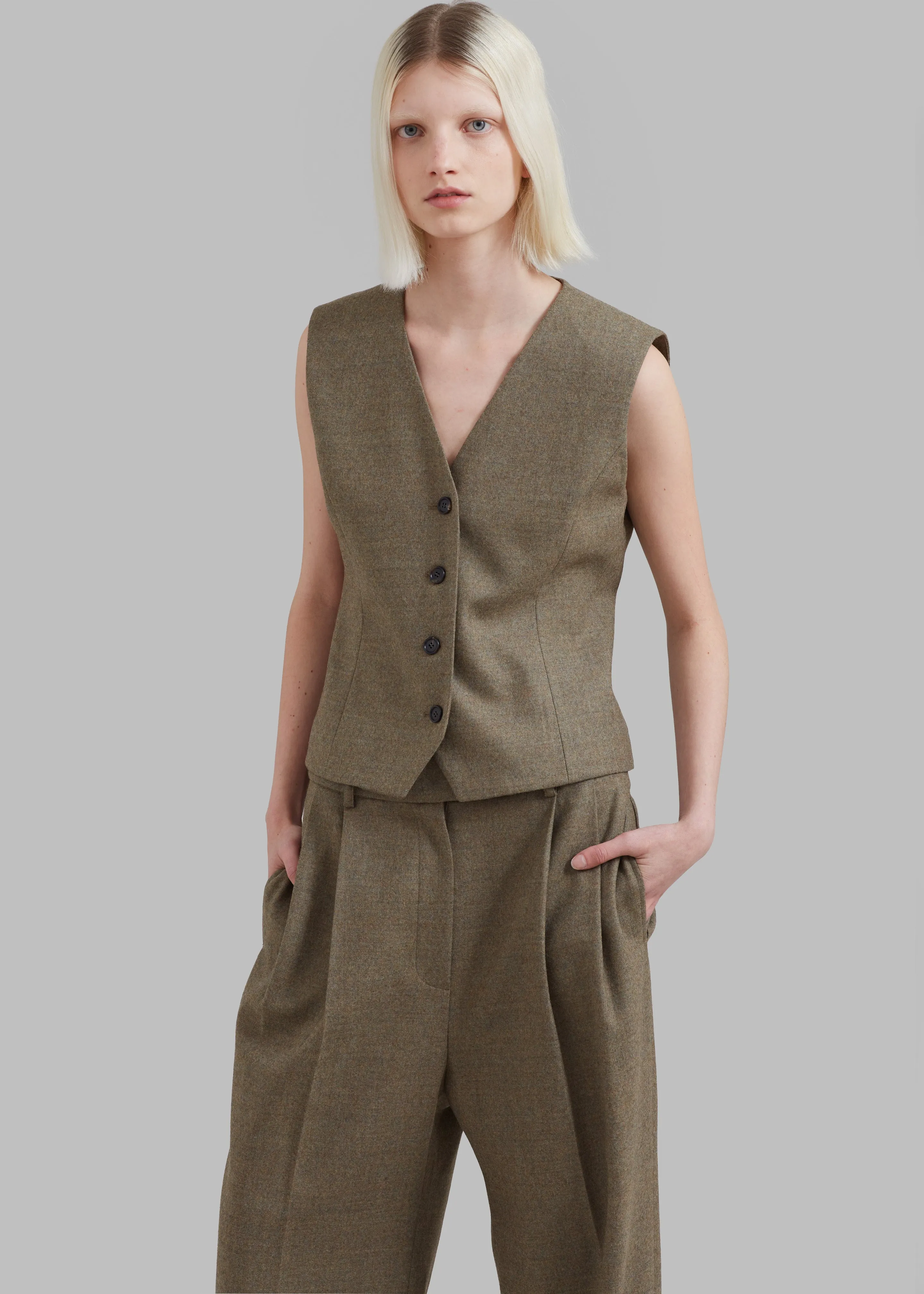 Eleanor Wool Pintuck Pants - Taupe Melange sold by Frankie Shop product image thumbnail 5