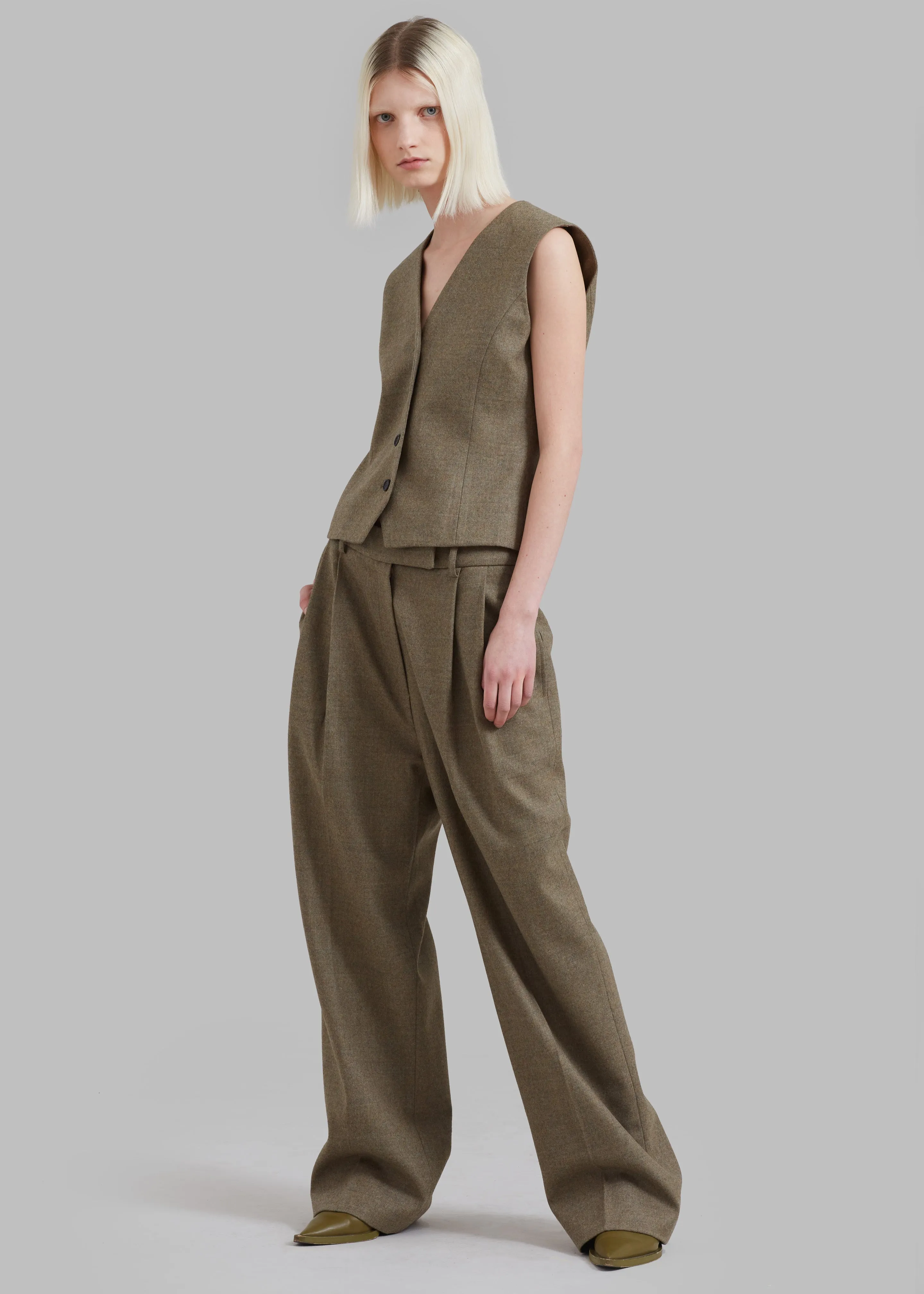 Eleanor Wool Pintuck Pants - Taupe Melange sold by Frankie Shop product image thumbnail 2